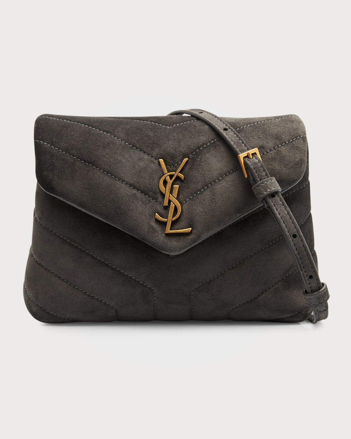 Saint Laurent Loulou Toy Quilted Suede Crossbody Bag In 1112 Storm