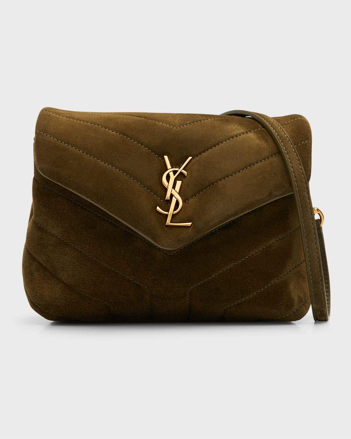 Saint Laurent Loulou Toy Quilted Suede Crossbody Bag In Green