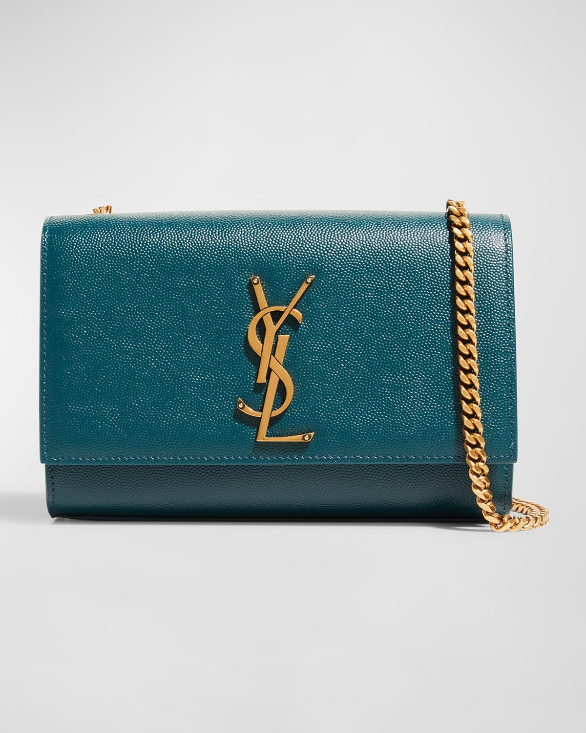 Saint Laurent Kate Small Grain De Poudre Chain Crossbody Bag In Sea Turquoise