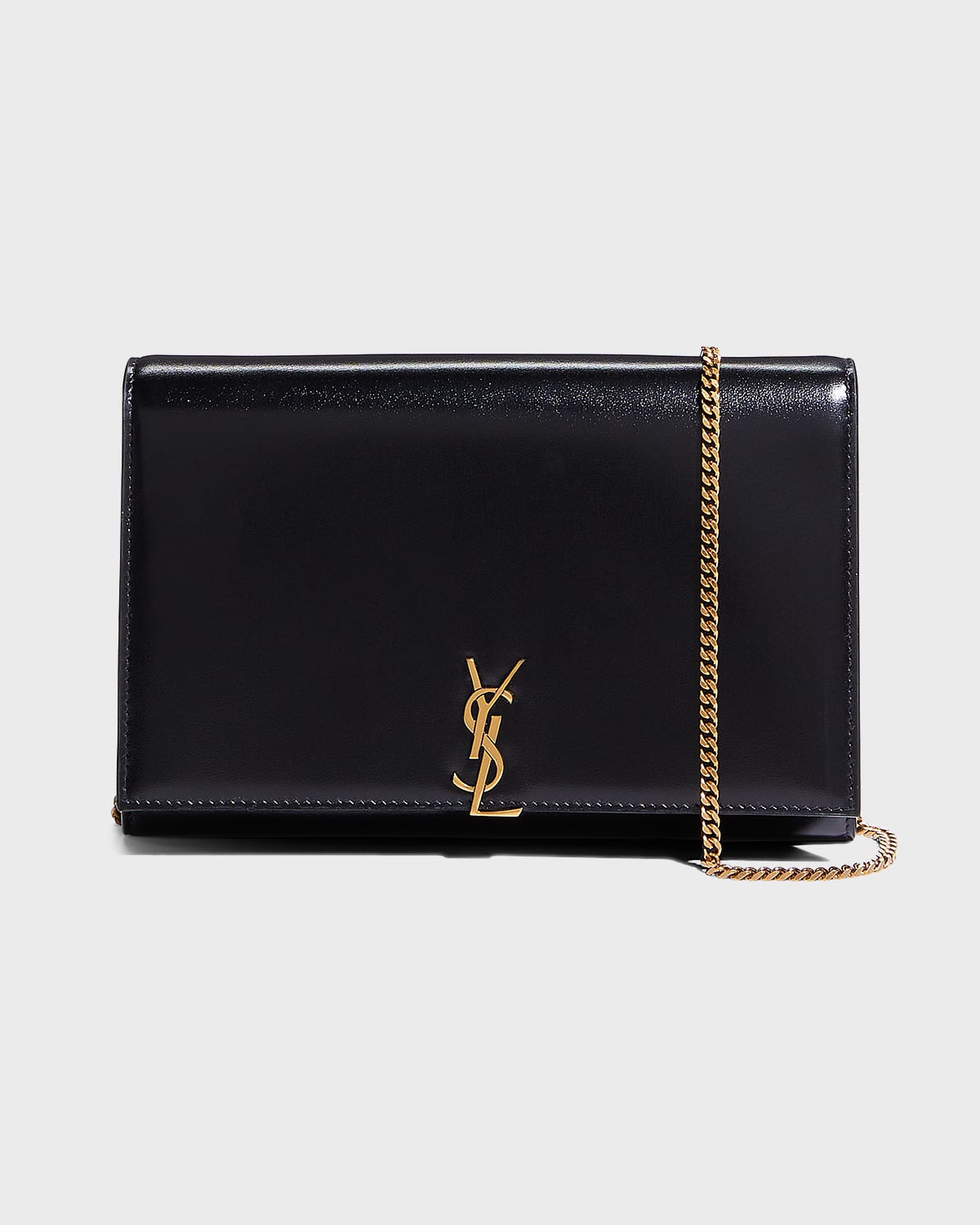 Saint Laurent Le Monogramme Ysl Glossy Wallet On Crossbody Chain In Nero