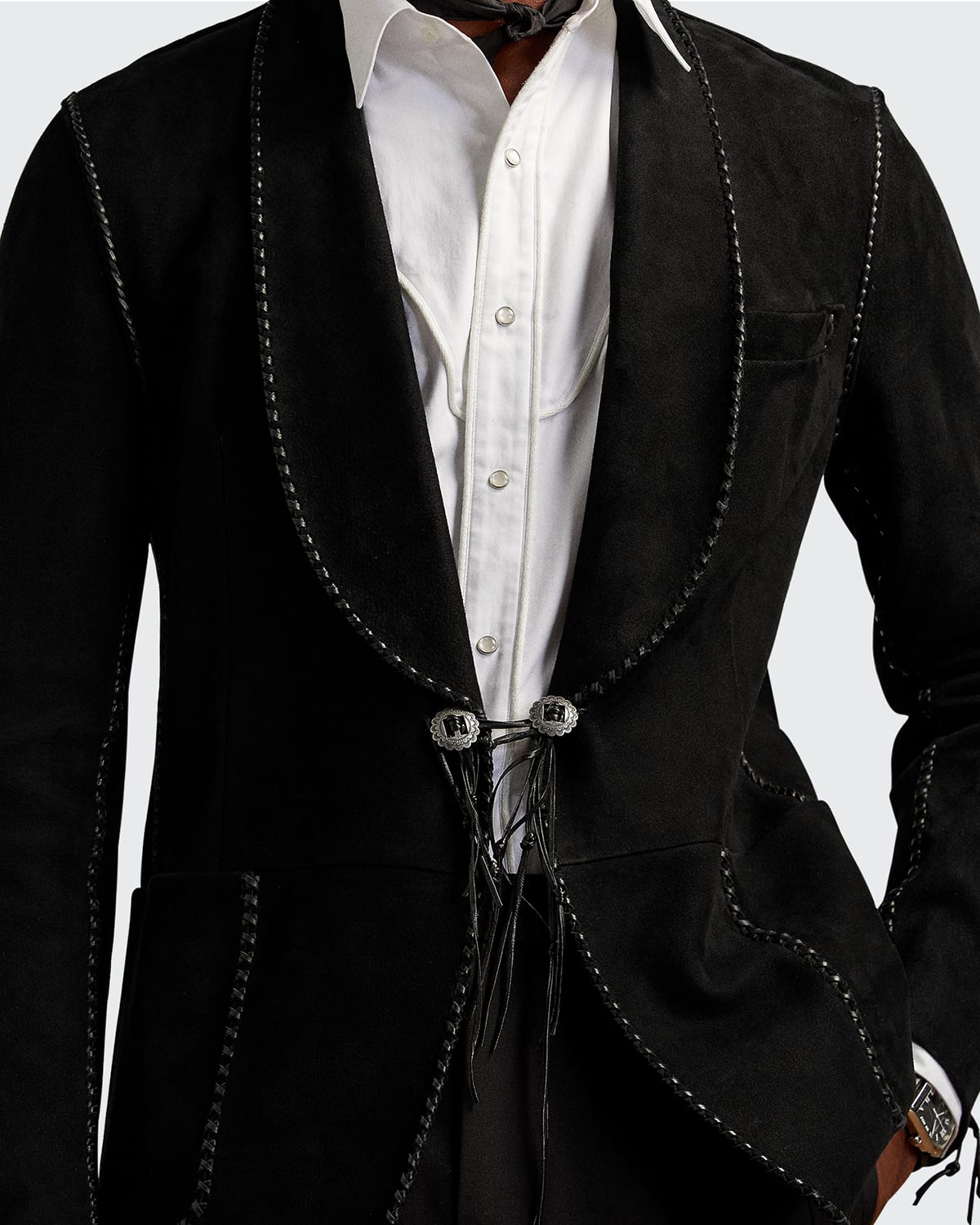 Ralph Lauren Purple Label Men's Topstitched Suede Western Jacket In