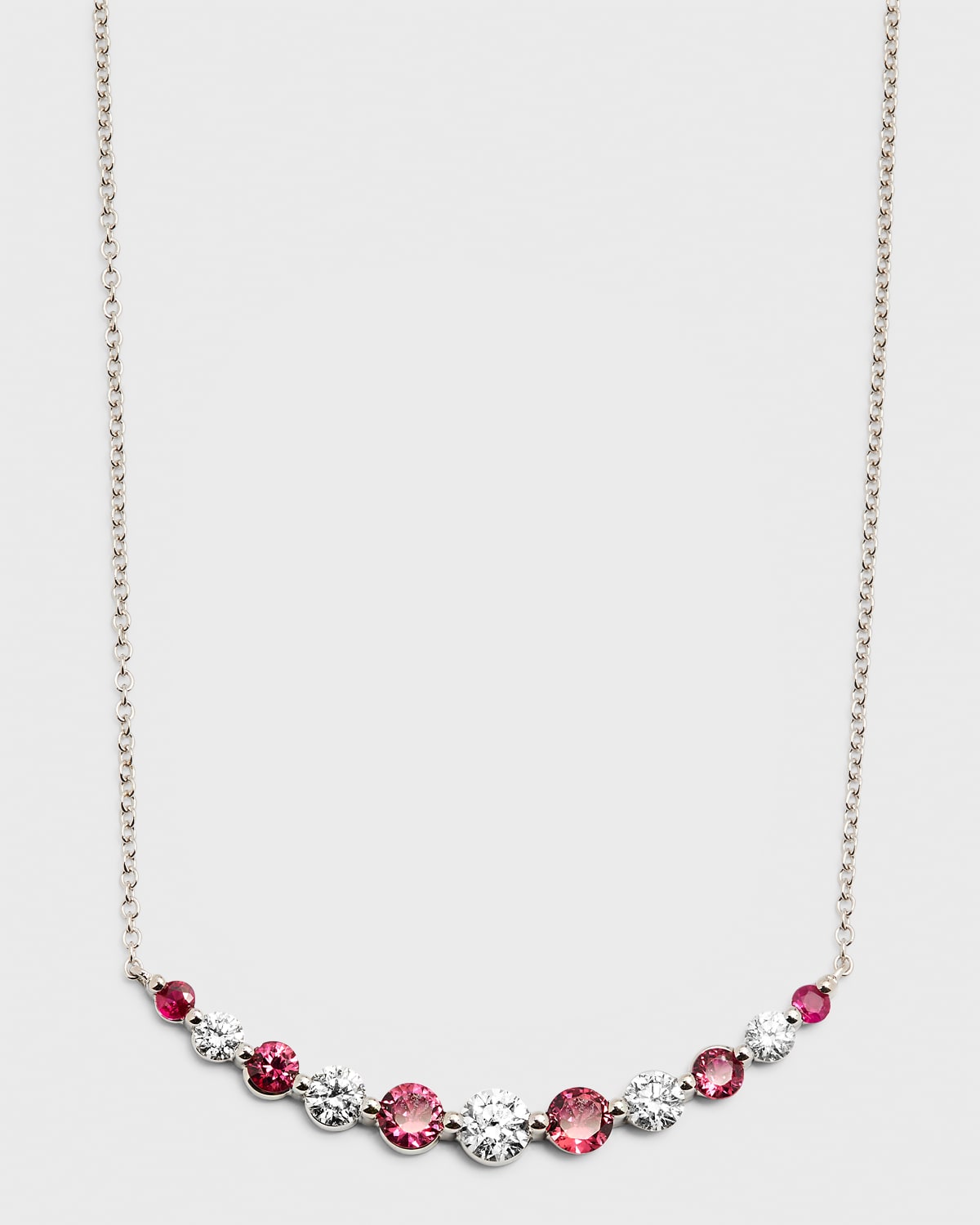 Neiman Marcus Diamonds 18K White Gold Round Ruby and Round Diamond GH/SI1 Smily Necklace, 18"L, 1.13tcw