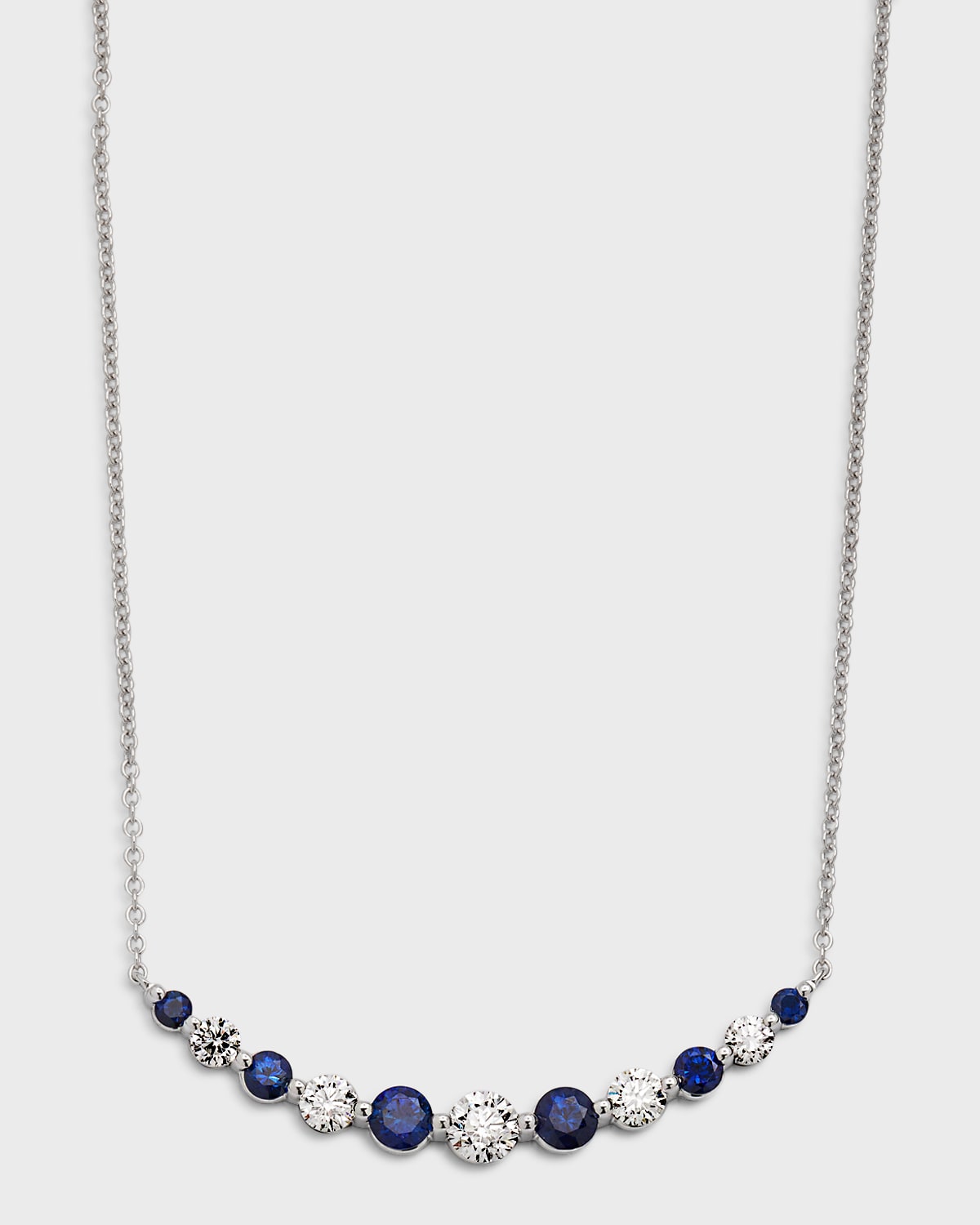 Neiman Marcus Diamonds 18k White Gold Round Sapphire & Round Diamond Gh/si1 Smiley Necklace, 18"l