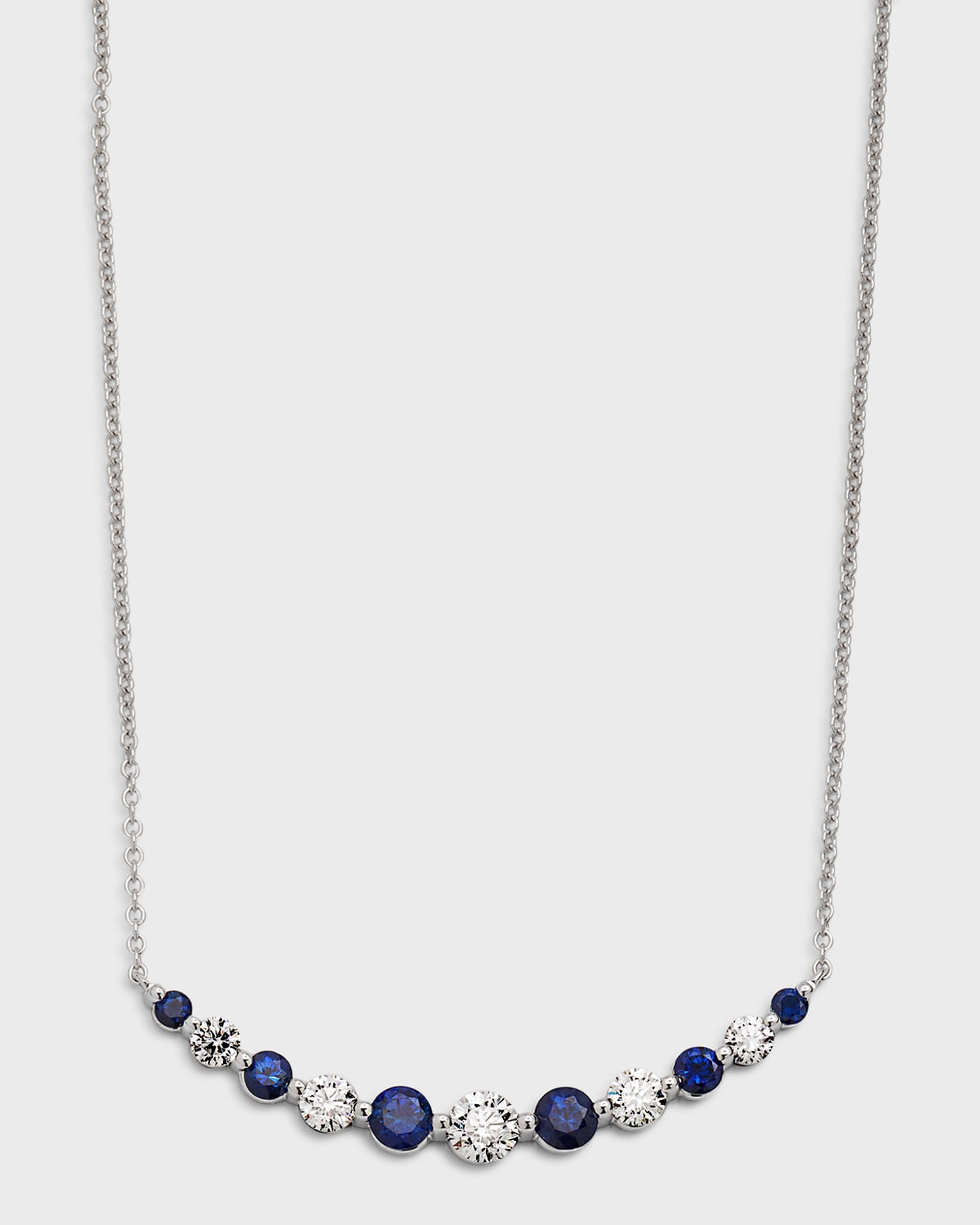 Neiman Marcus Diamonds 18K White Gold Round Sapphire & Round Diamond GH/SI1 Smiley Necklace, 18"L, 1.13tcw