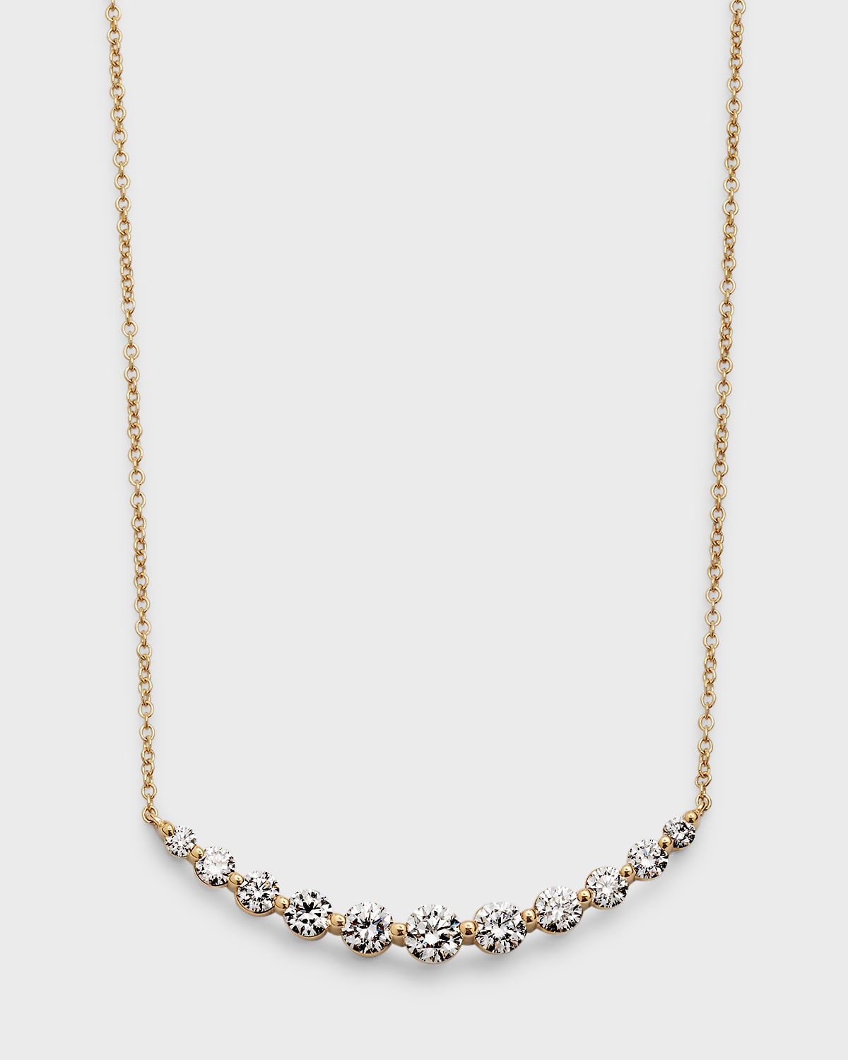 Neiman Marcus Diamonds 18k Yellow Gold 11 Round Diamond Smiley Bar Necklace, 16"L, 1.00tcw