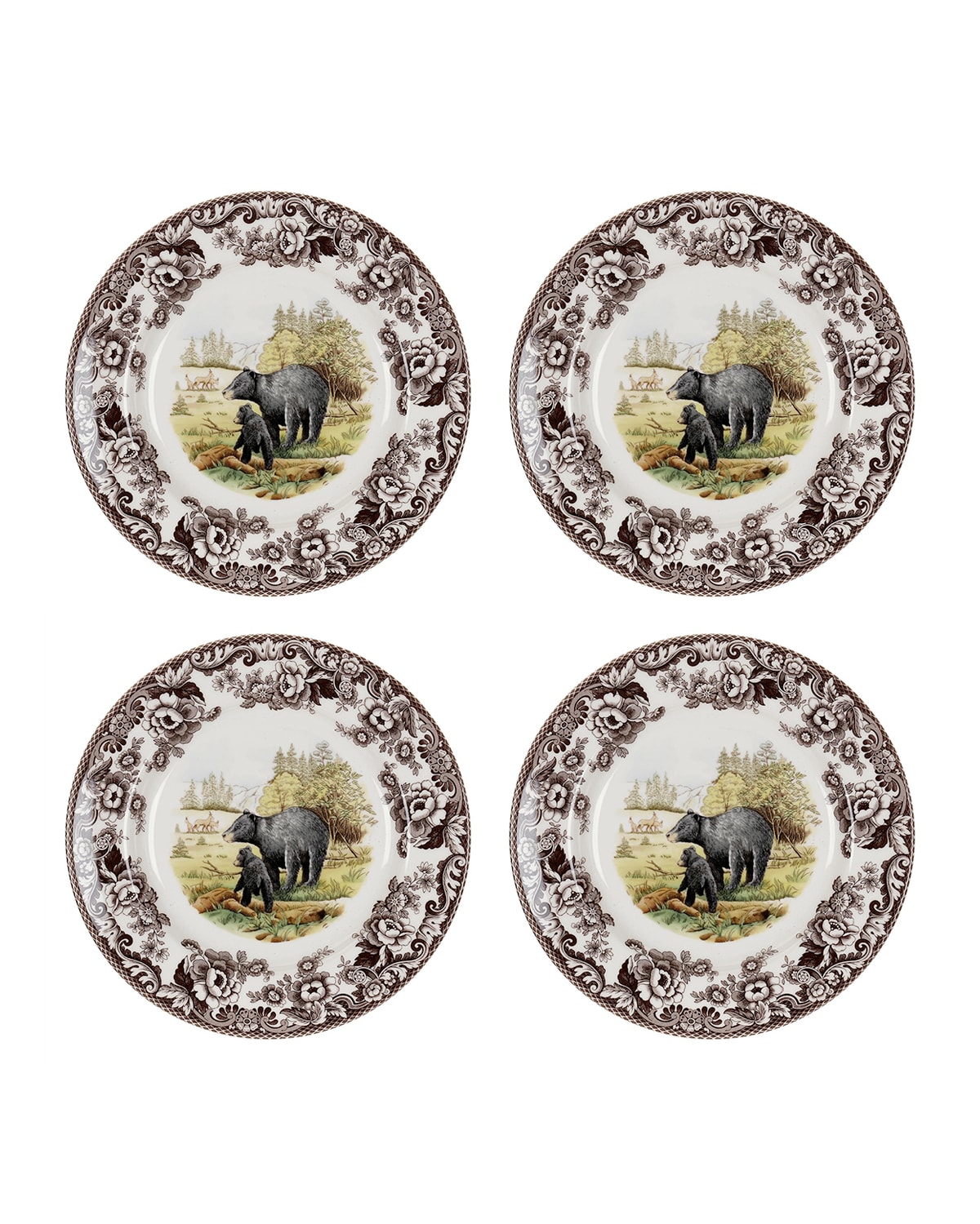 Shop Spode Woodland Dinner Plates, Set Of 4 In Black Bear