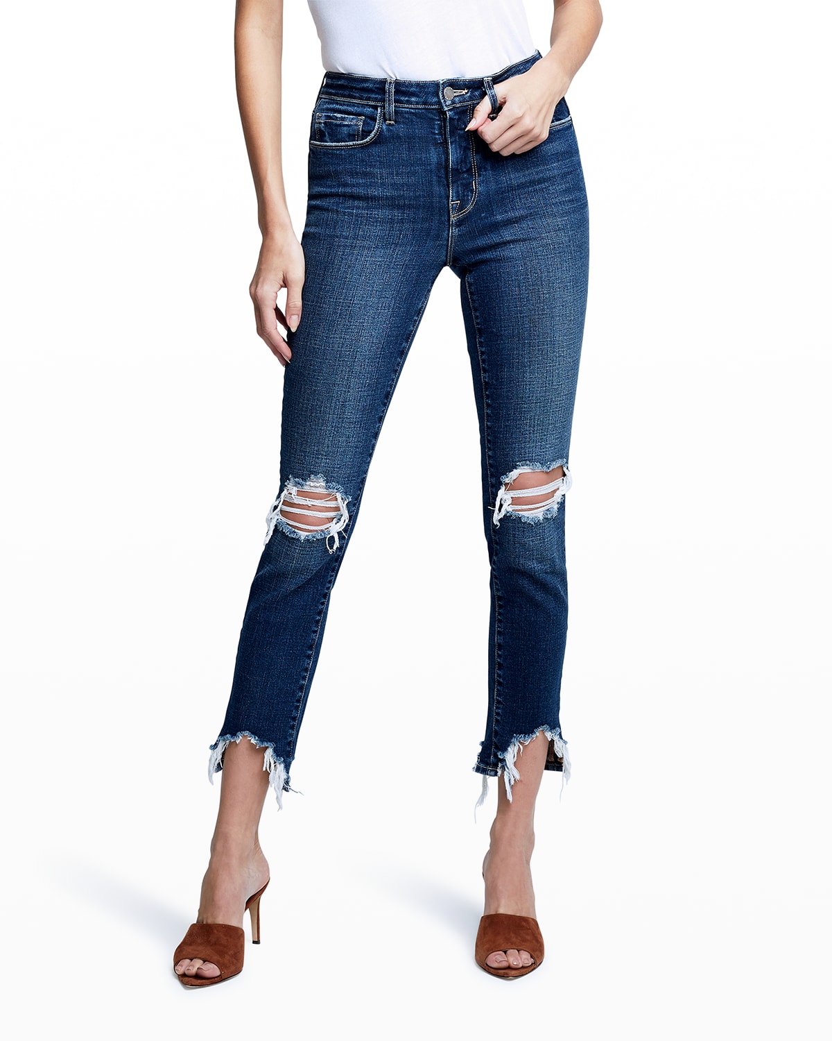 L'Agence High Line Destroyed High-Rise Straight Jeans
