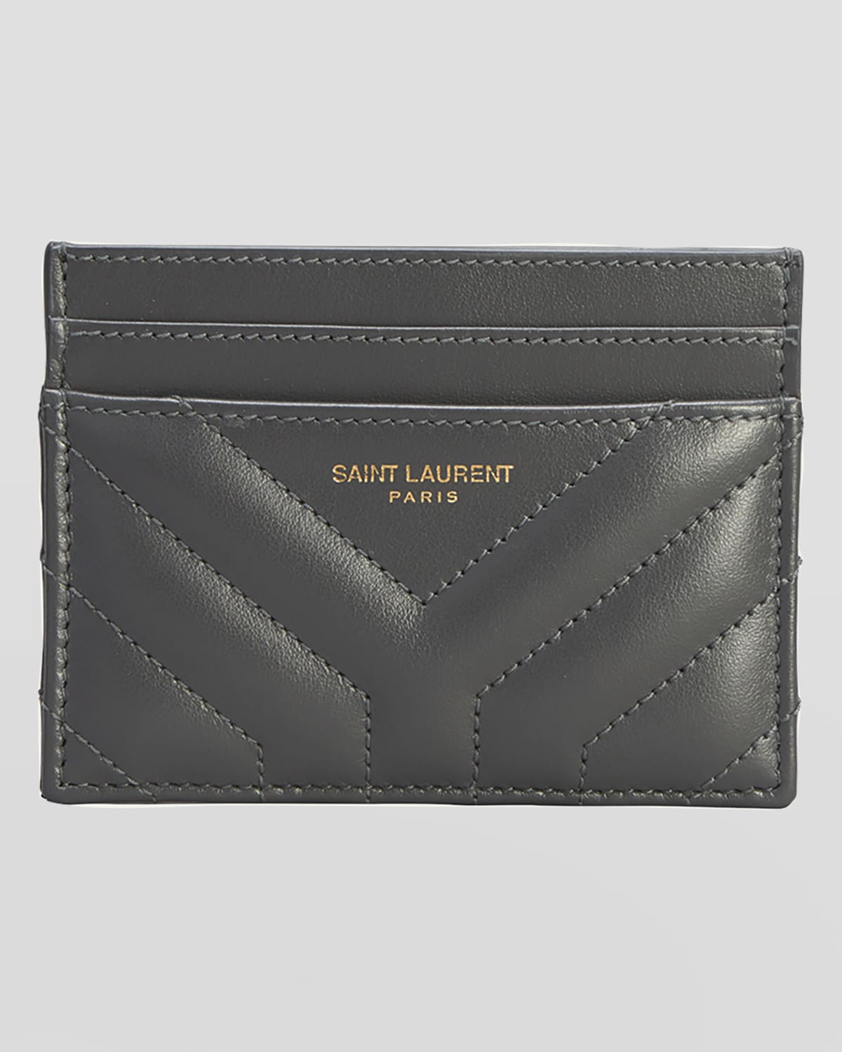Saint Laurent Ysl Chevron Quilted Card Case In 1112storm