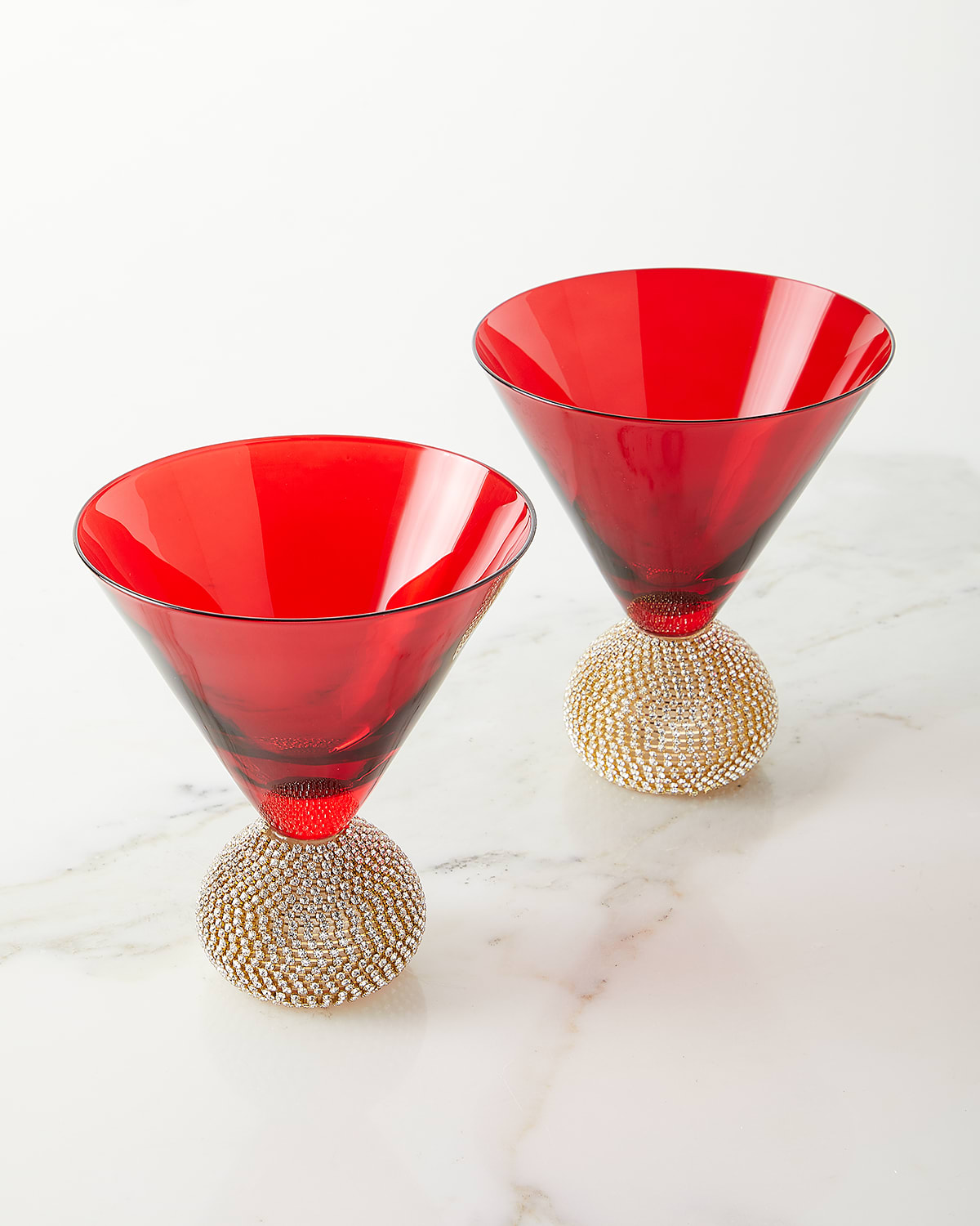 Neiman Marcus Red Gold Bling Martini Glasses, Set Of 2
