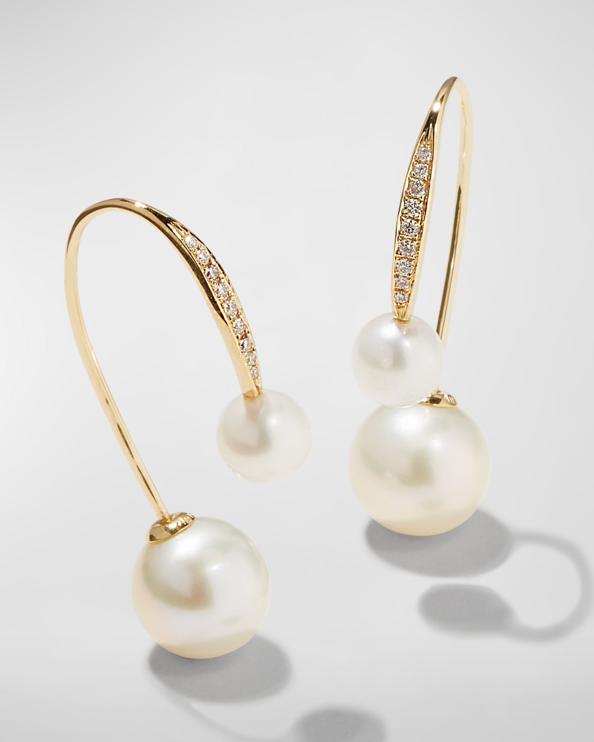 14k Yellow Gold 2-Pearl Diamond Drop Earrings