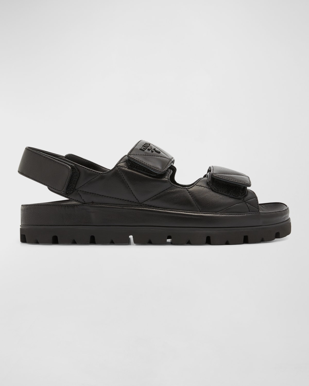 Shop Prada Quilted Leather Slingback Sporty Sandals In Nero