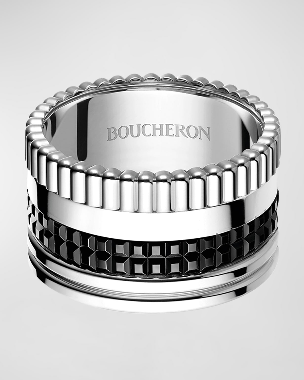 BOUCHERON QUATRE BLACK EDITION LARGE BAND RING, EU 58 / US 8.25