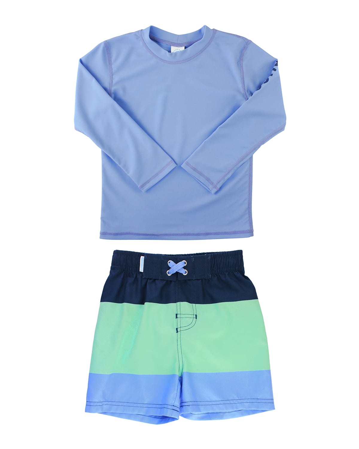 Ruggedbutts Boy's Solid Rash Guard W/ Printed Swim Trunks In Blue Cb