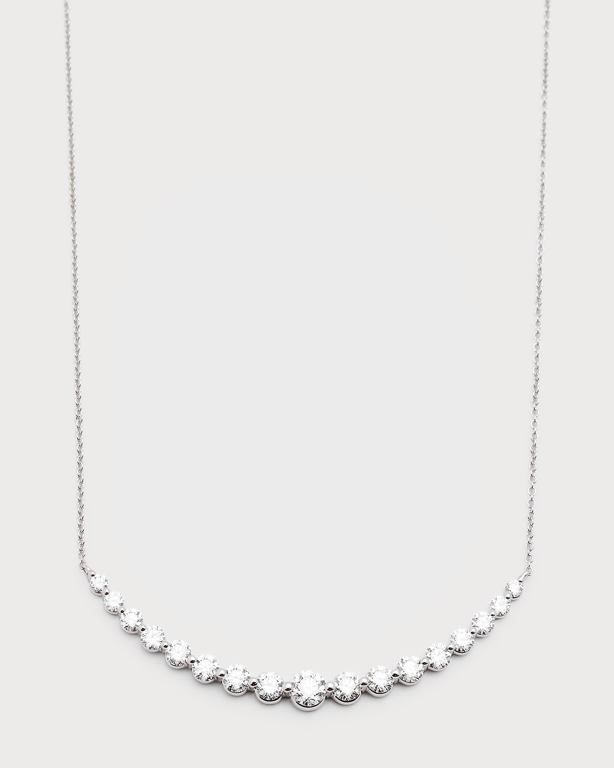 Neiman Marcus Diamonds 18k White Gold 17 Round Diamond Smiley Bar Necklace, 16"L, 2.49tcw
