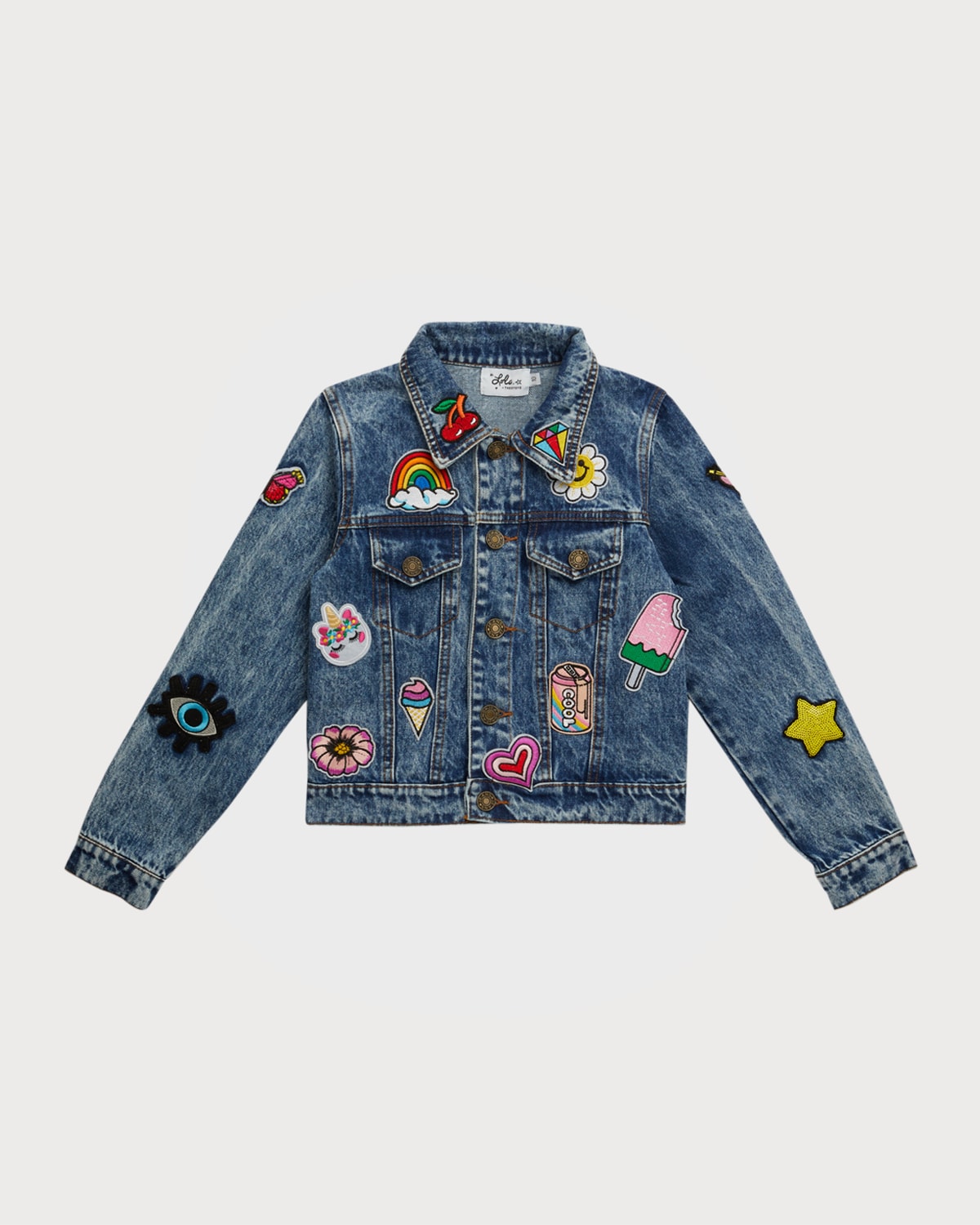 Lola + The Boys Girl 's All About the Patch Cropped Denim Jacket, Size 2-14