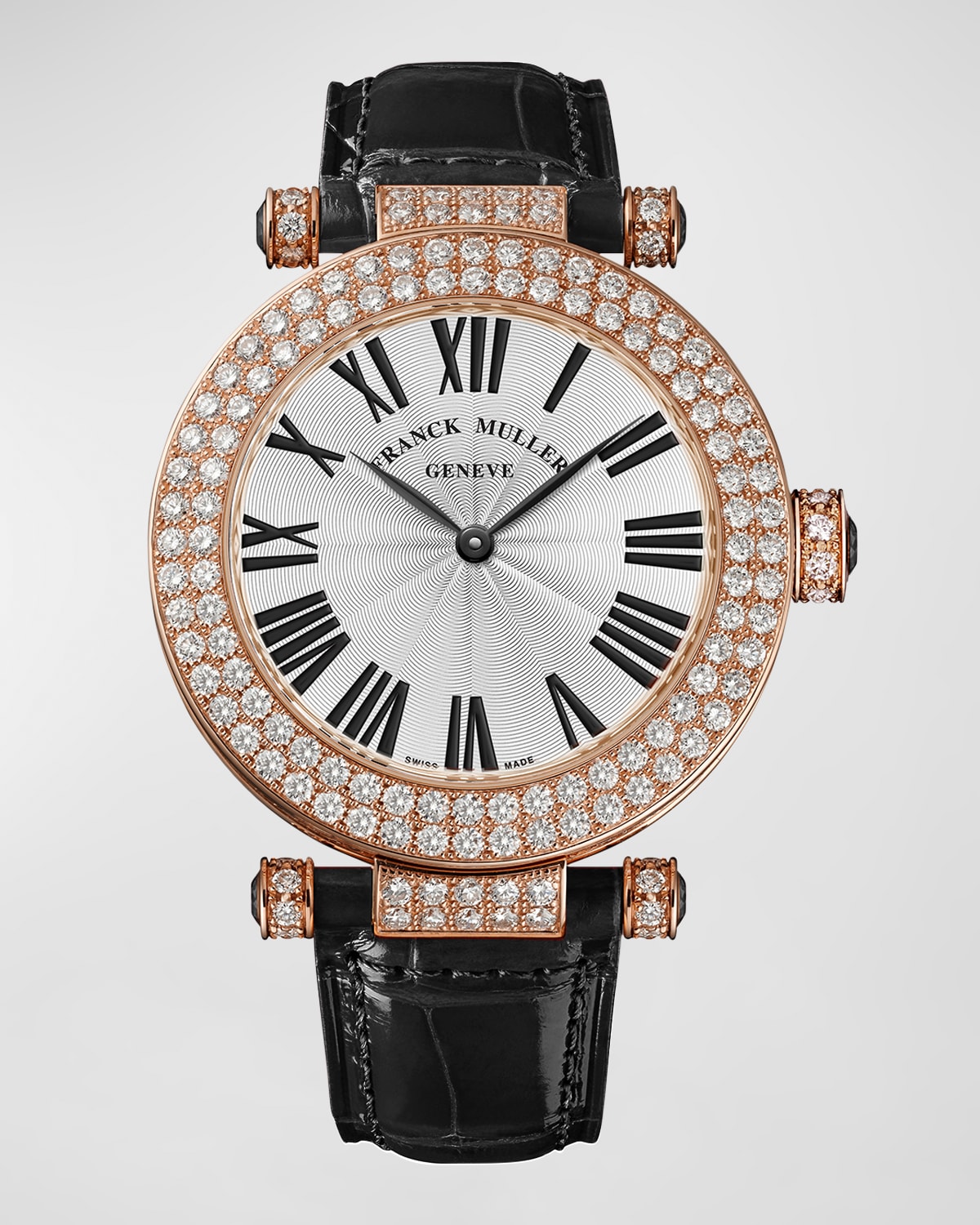 Franck Muller 20mm Round 18k Rose Gold 2-row Diamond Watch With Alligator Strap