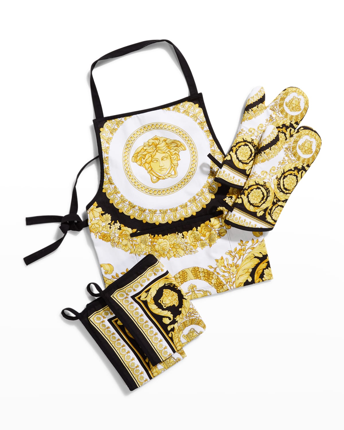 Versace Apron Kitchen Set In Gold-white Black