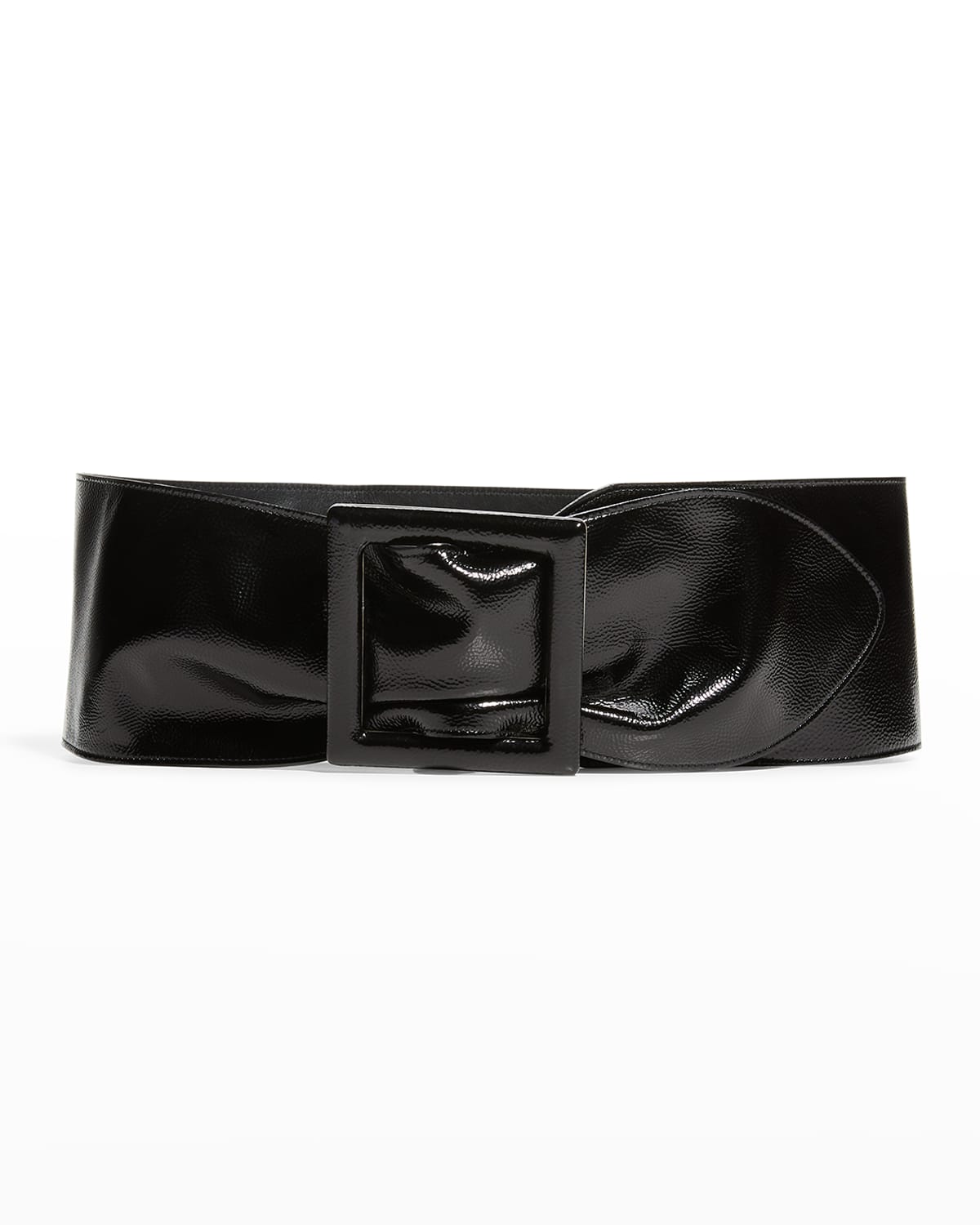 Saint Laurent Wrapped Patent Wide Buckle Belt In Noir
