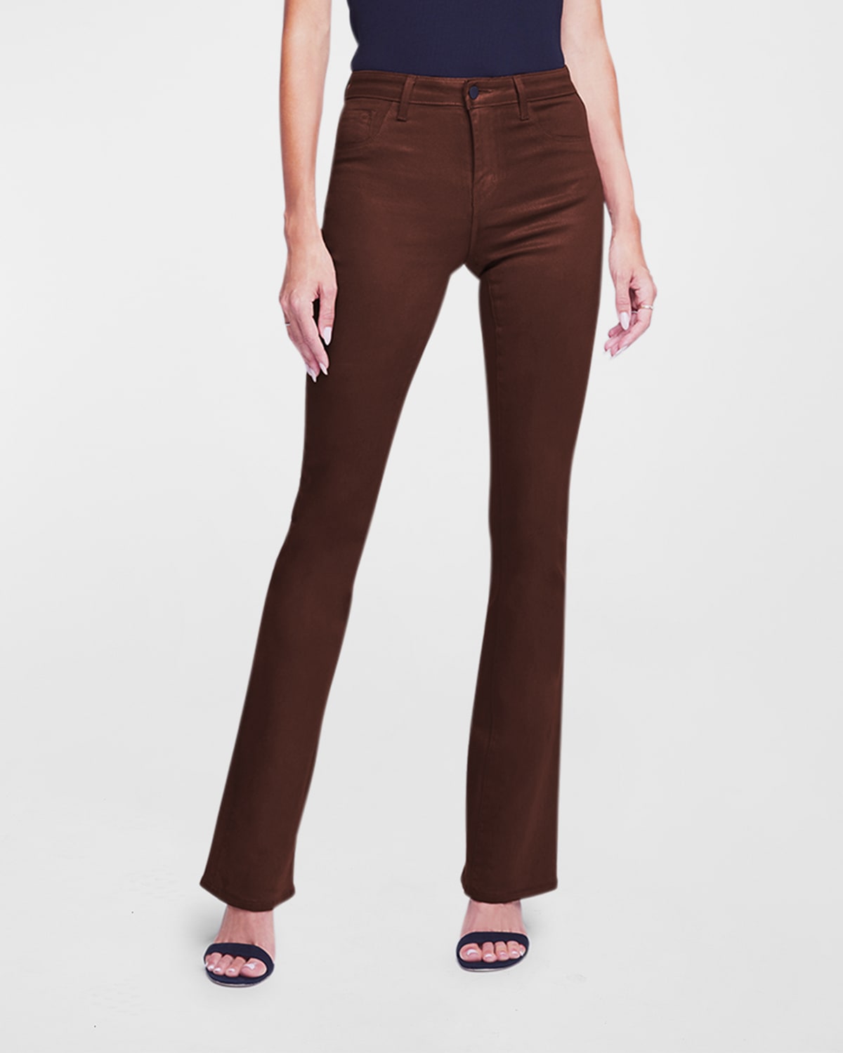 L Agence Selma Mid-rise Coated Stretch Bootcut Jeans In Nubuck Coated