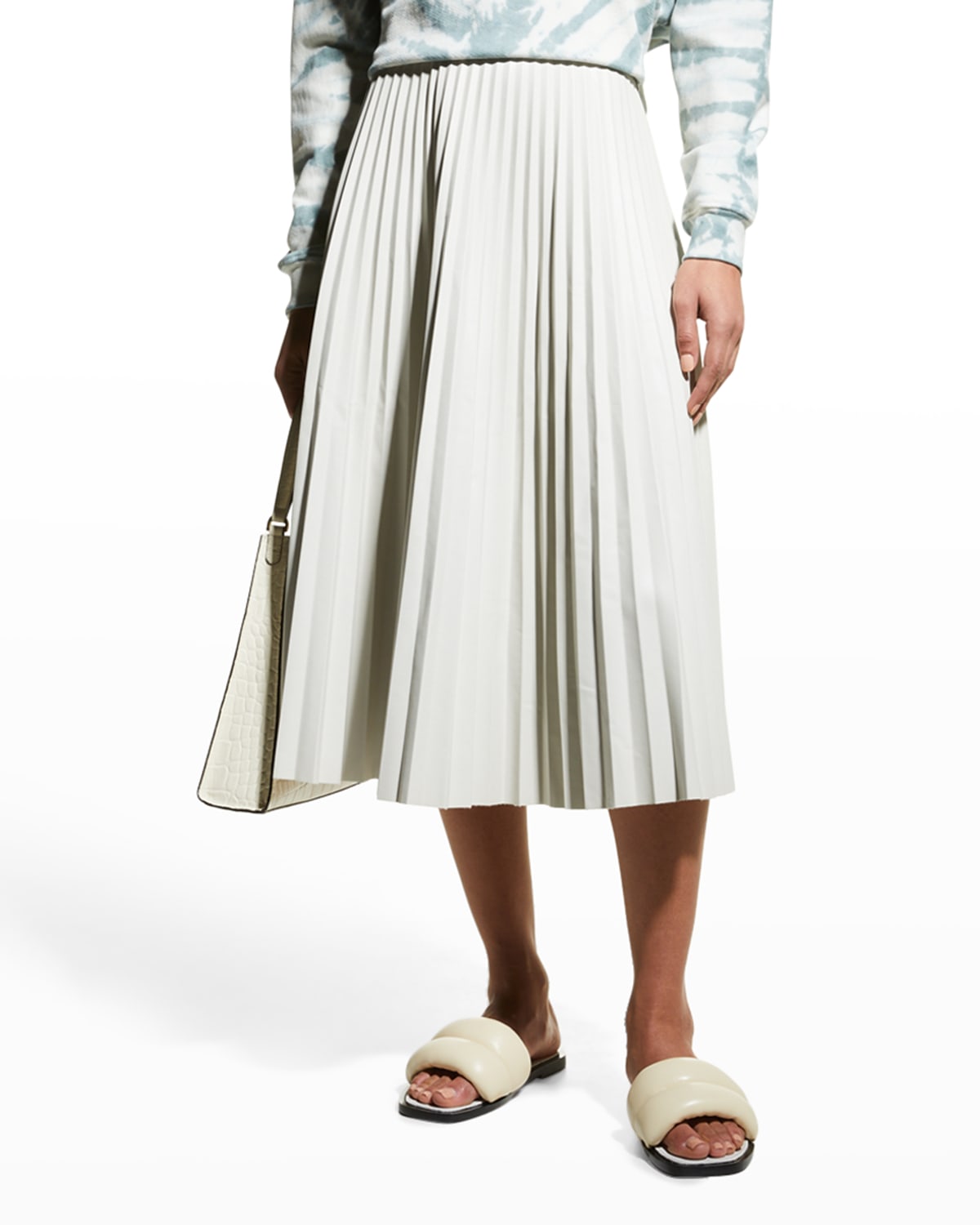 Proenza Schouler White Label Pleated Vegan Leather Midi Skirt In Black