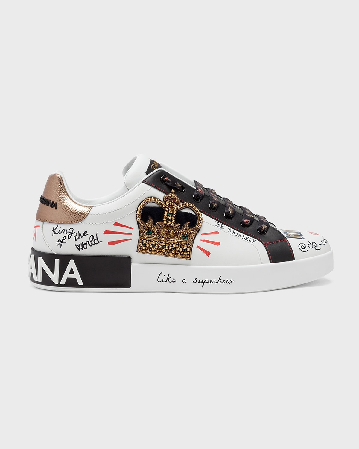 Dolce Gabbana Men's Portofino Crown Typographic Low-top Sneakers