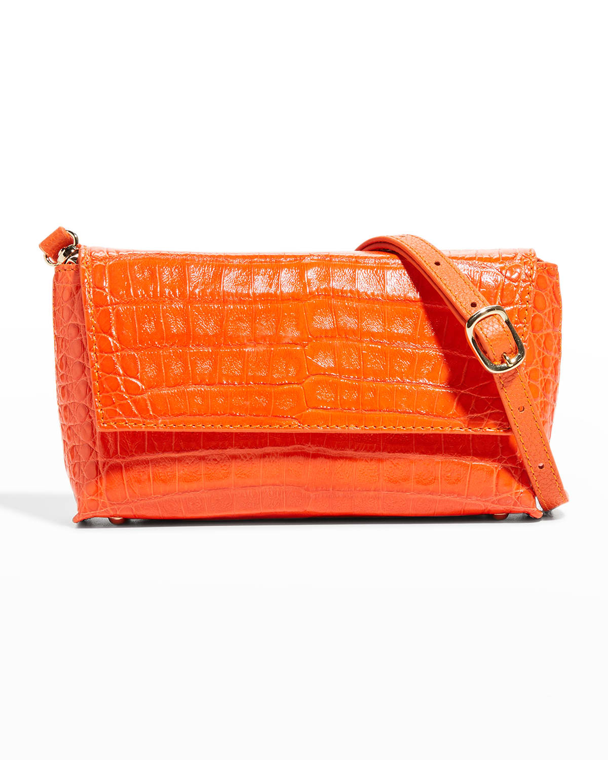 Maria Oliver Malala Glazed Crocodile Crossbody Bag In Orange Shiny