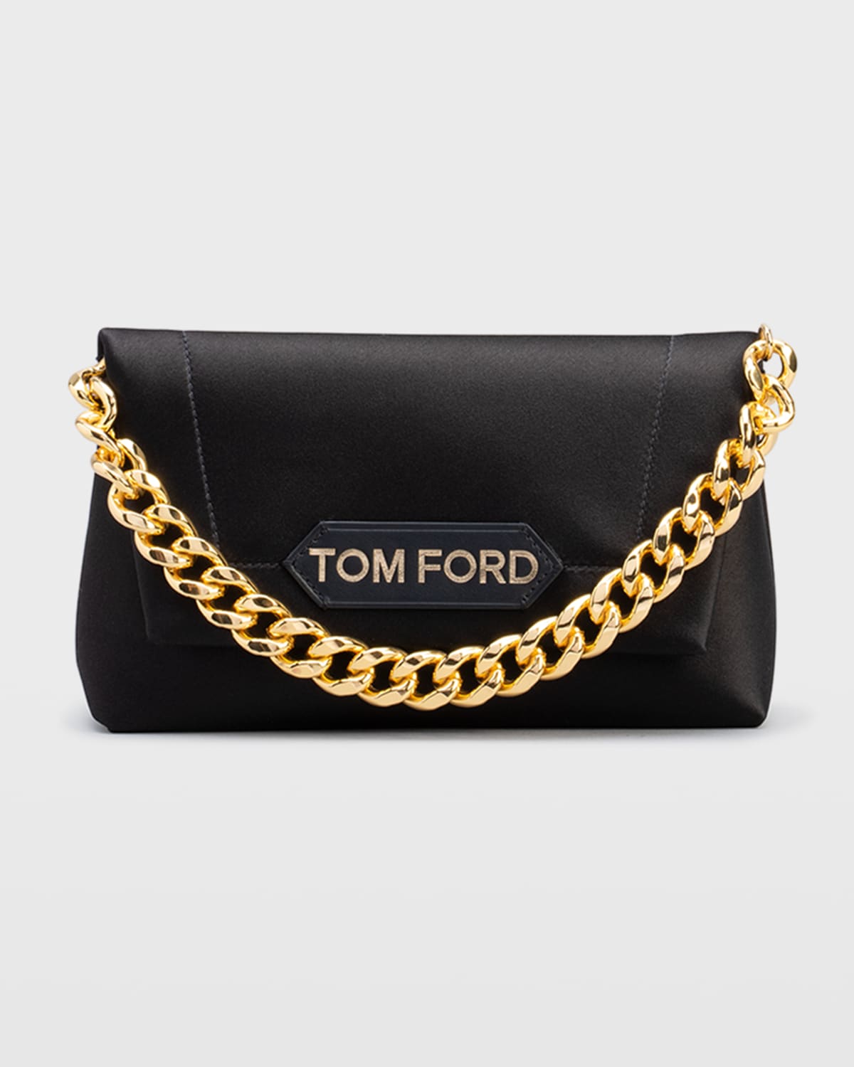 Tom Ford Logo Label Satin Handheld Bag In Black