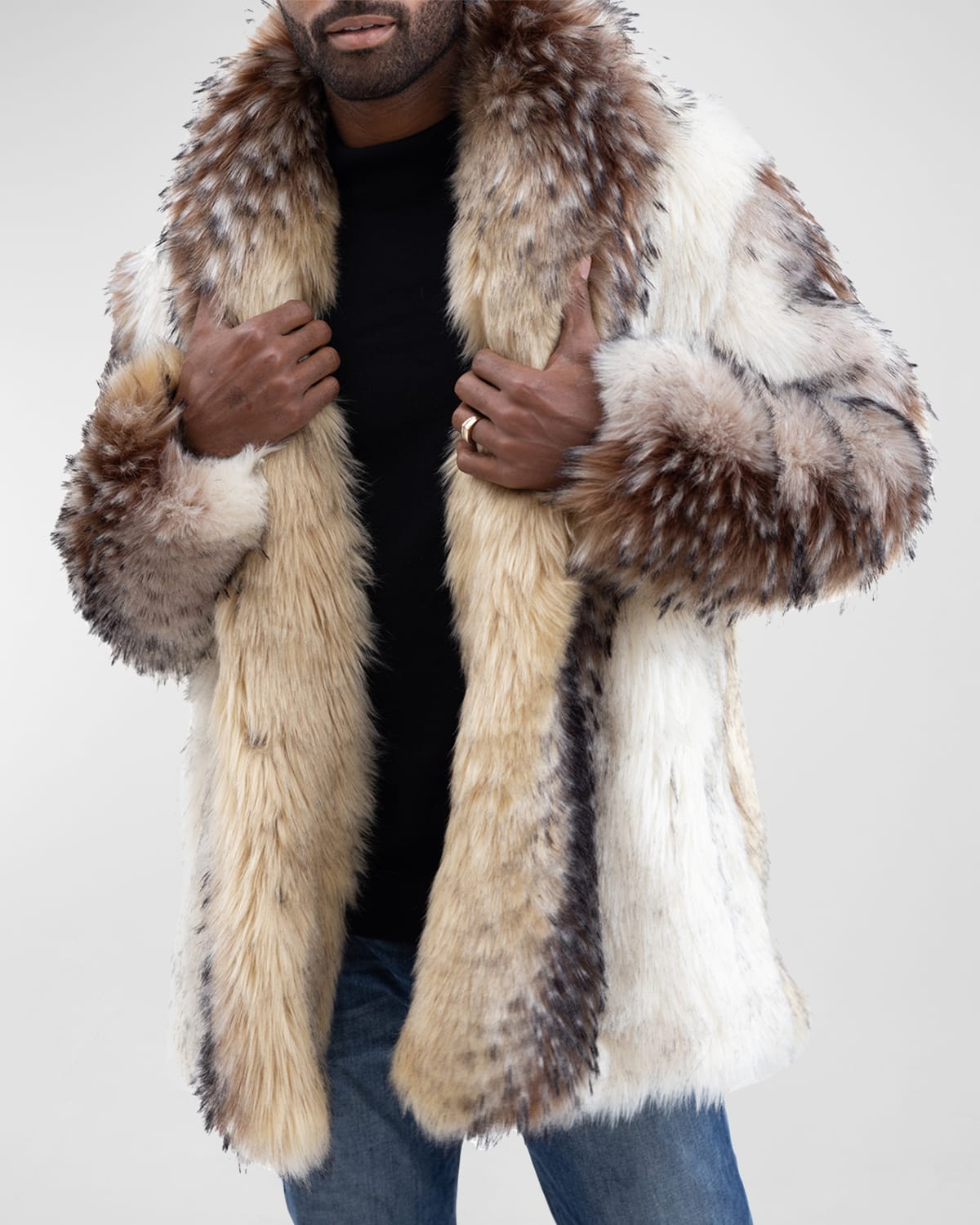 Fabulous Furs Men's Shawl Collar Faux Fur Coat In Arctic Wolf