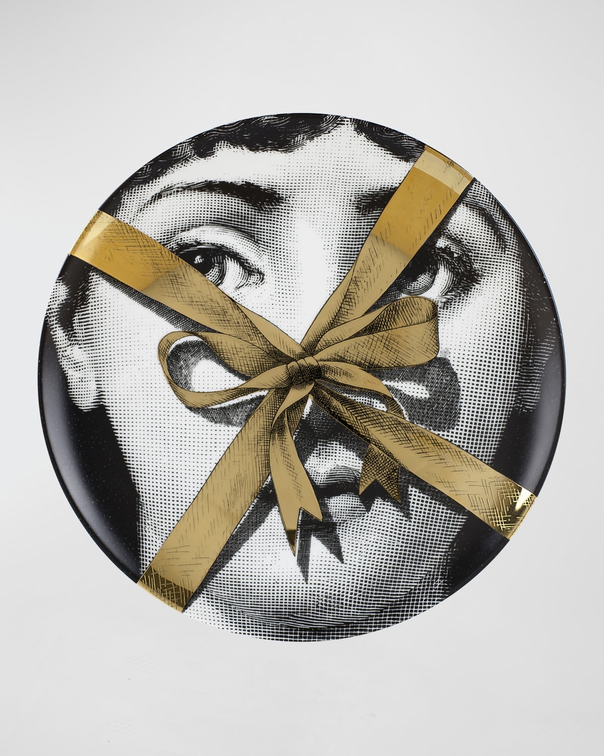 Shop Fornasetti Tema E Variazioni N171 Gold Bow Wall Plate In Black/white/gold