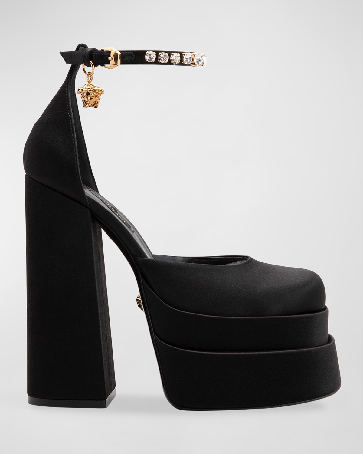 Versace 155mm La Medusa Platform Satin Mary Janes In Deep Fuchsia