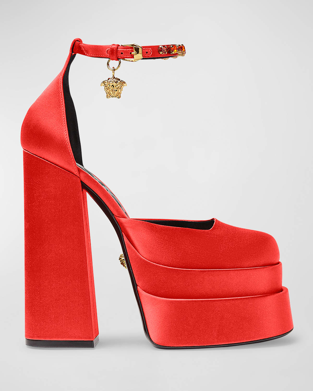 Versace 155mm La Medusa Platform Satin Mary Janes In Azelea