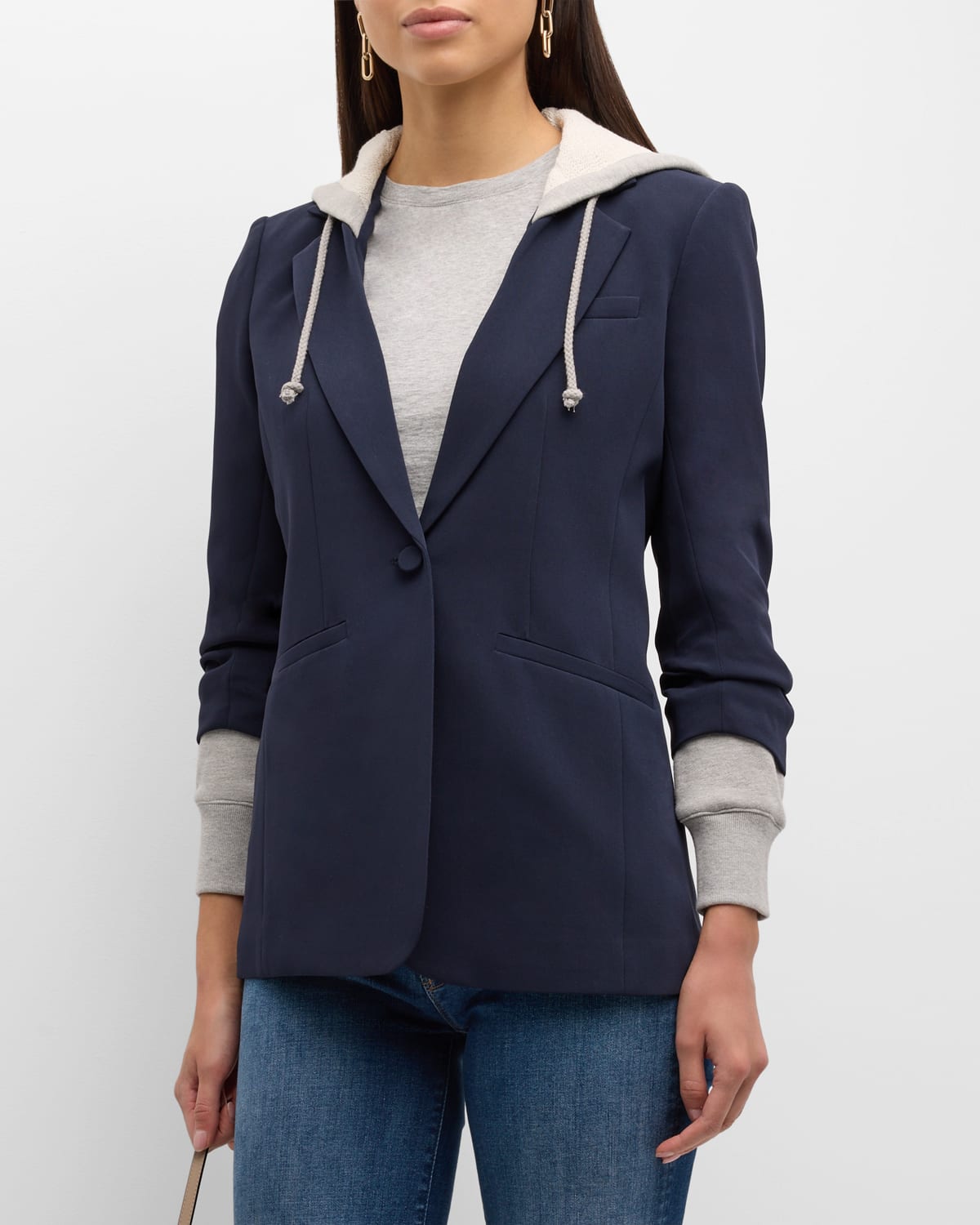 Shop Cinq À Sept Hooded Khloe Jacket In Navyheather Grey