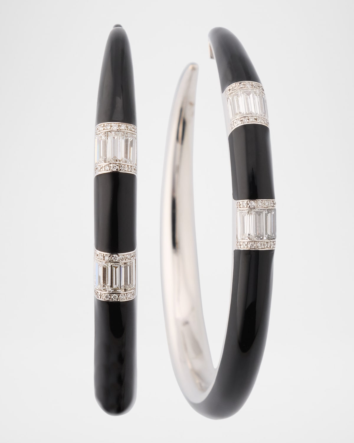Nikos Koulis Oui 18k White Gold Baguette and Round Diamond Hoop Earrings