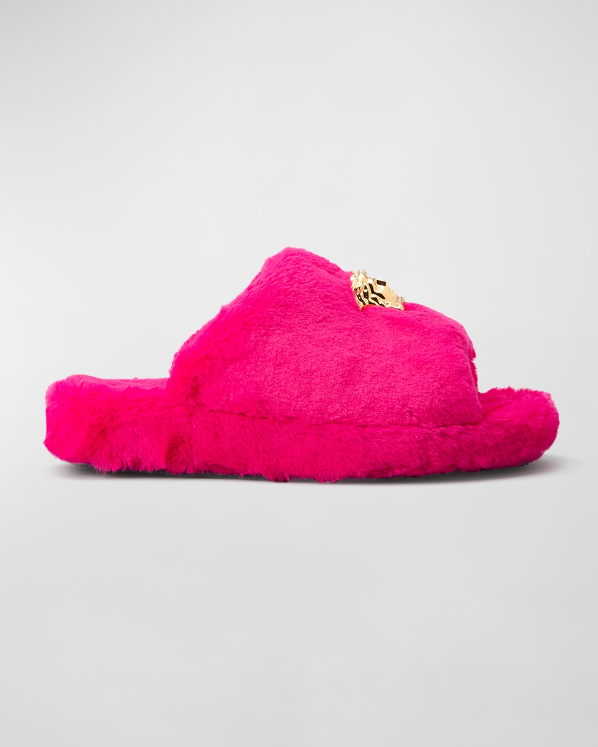 Versace Logomania Fuzzy Open-Toe Slippers