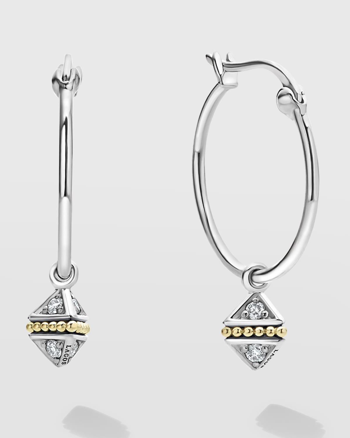 Lagos Ksl Two-tone Diamond Small Pyramid Charm On Hoop Earrings, 18mm