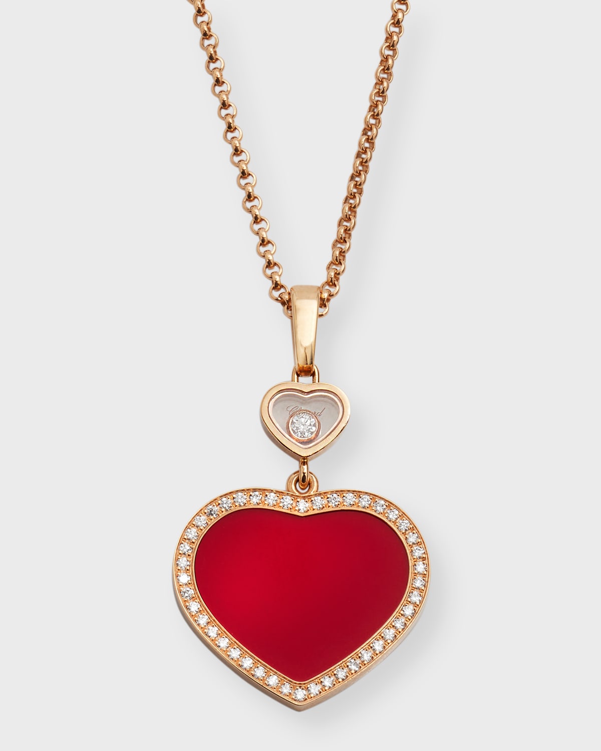 Chopard 18K Rose Gold Happy Heart Diamond and Carnelian Pendant Necklace