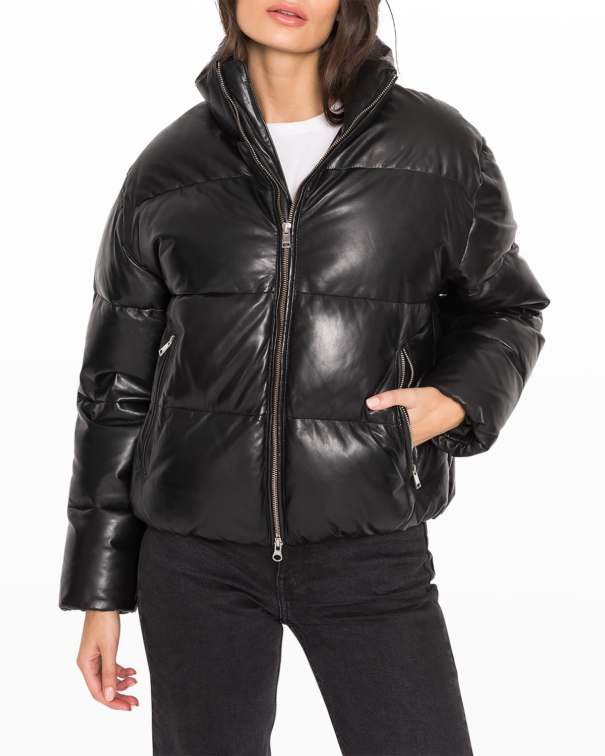 Lamarque leather puffer jacket discount