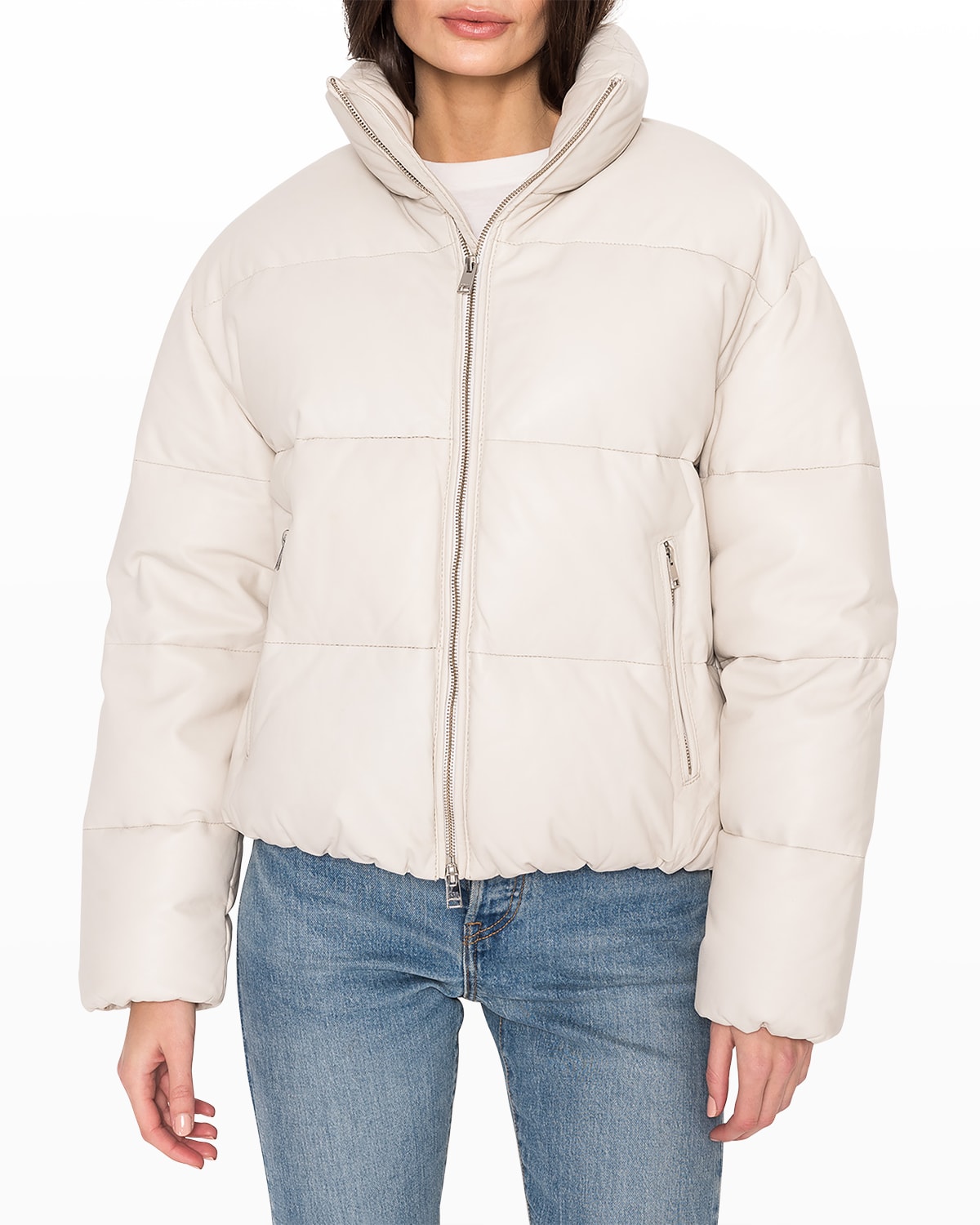 Lamarque Iris Leather Puffer Jacket In Bone