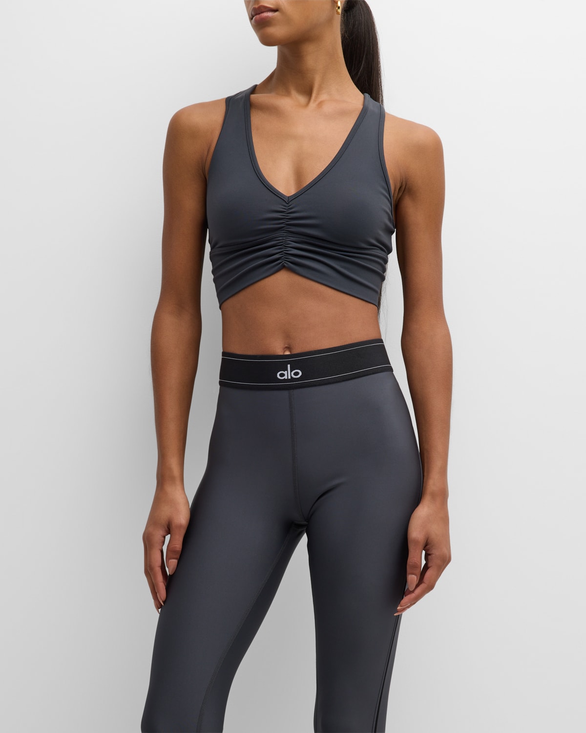 Shop Alo Yoga Wild Thing Ruched Sports Bra In Anthracite