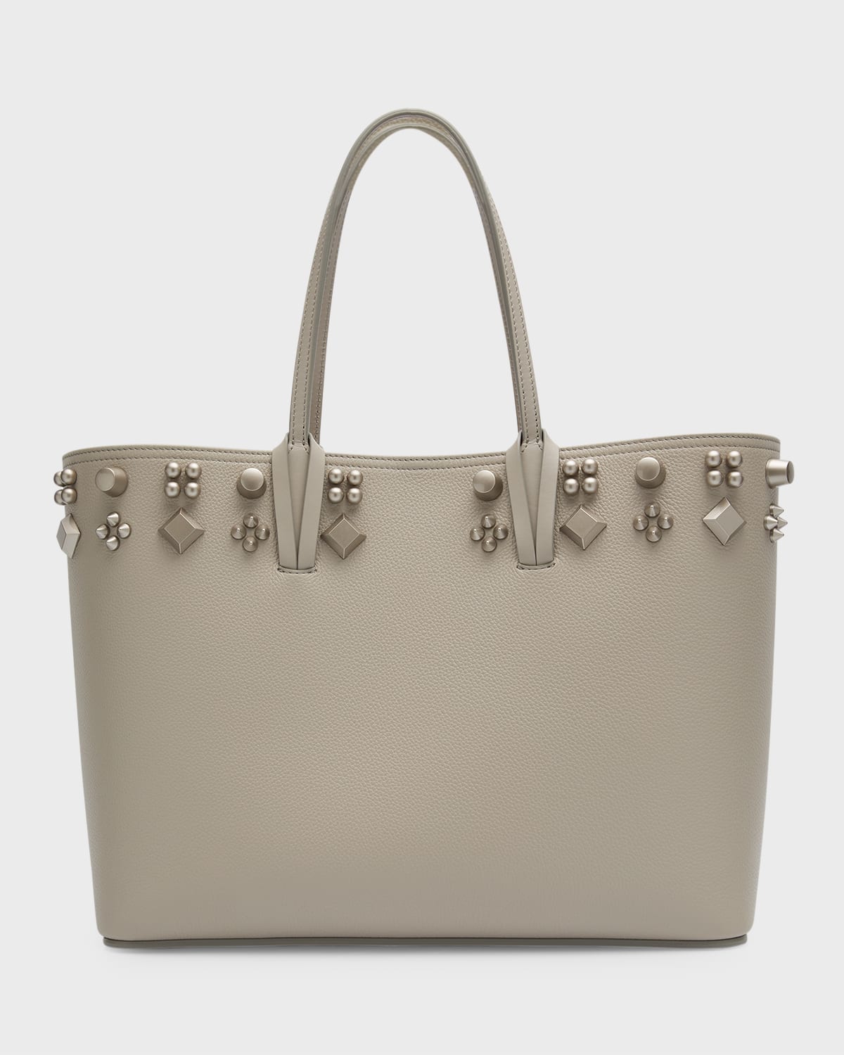 Christian Louboutin Cabata Empire Spike Studded Leather Tote Bag In Light Grey