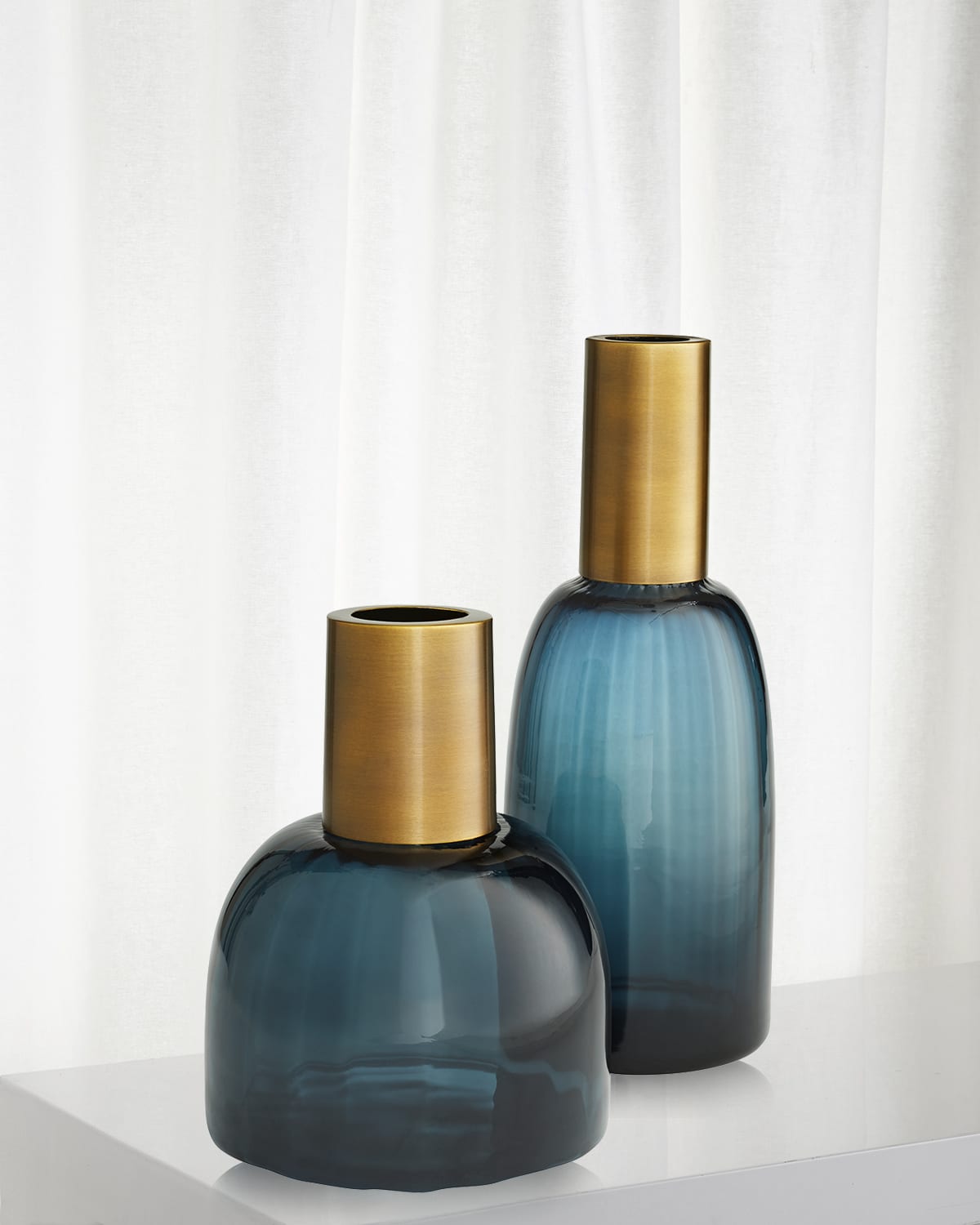 Shop Arteriors Huff Optic Glass & Brass Vases, Set Of 2 In Blue