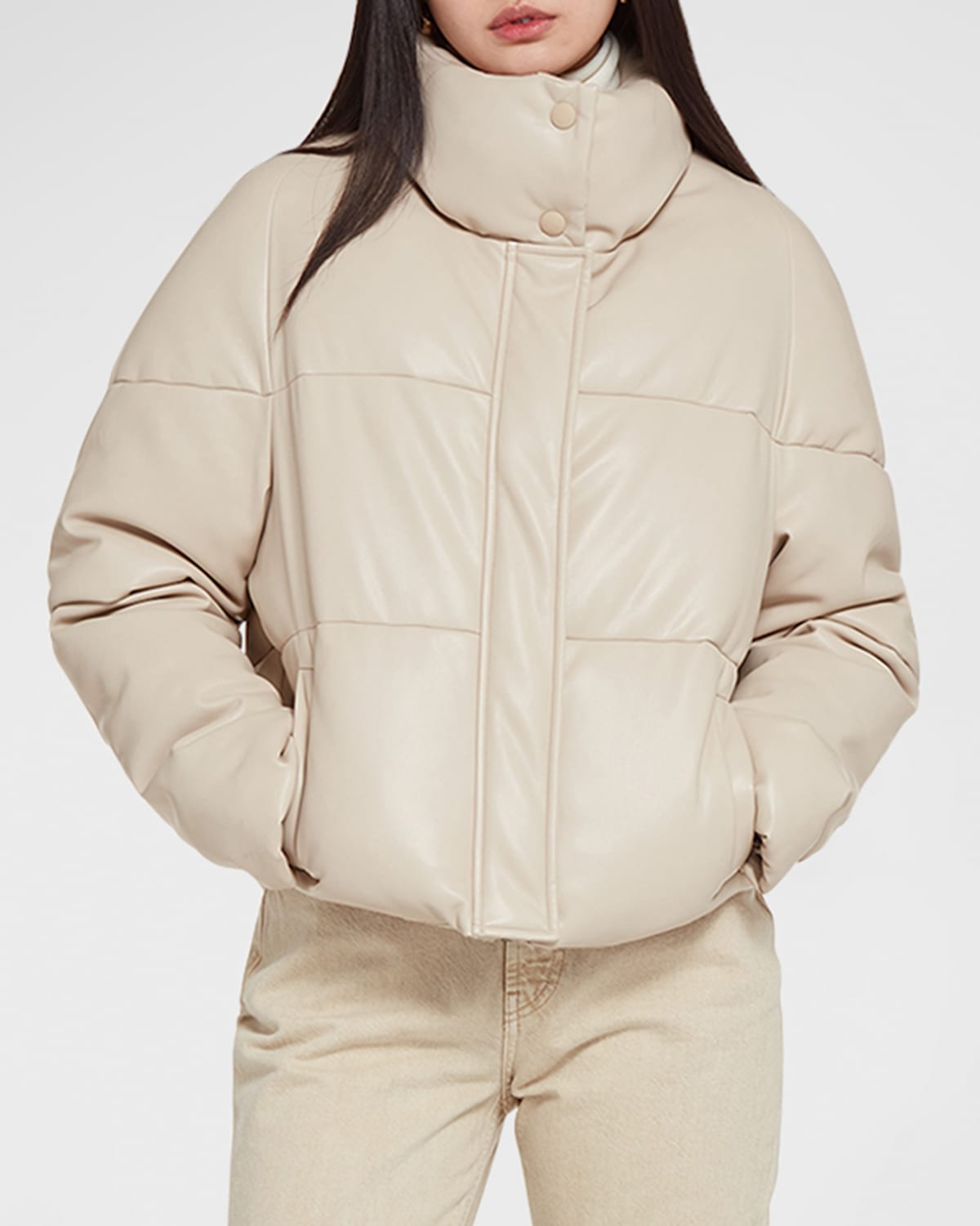 Apparis Jemma Vegan Leather Short Puffer Jacket In Peyote ModeSens