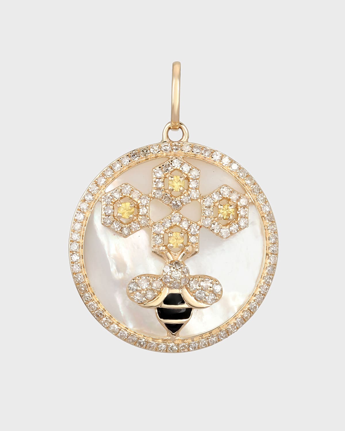 Kastel Jewelry Honeycomb Bee Mother-of-Pearl and Diamond Pendant