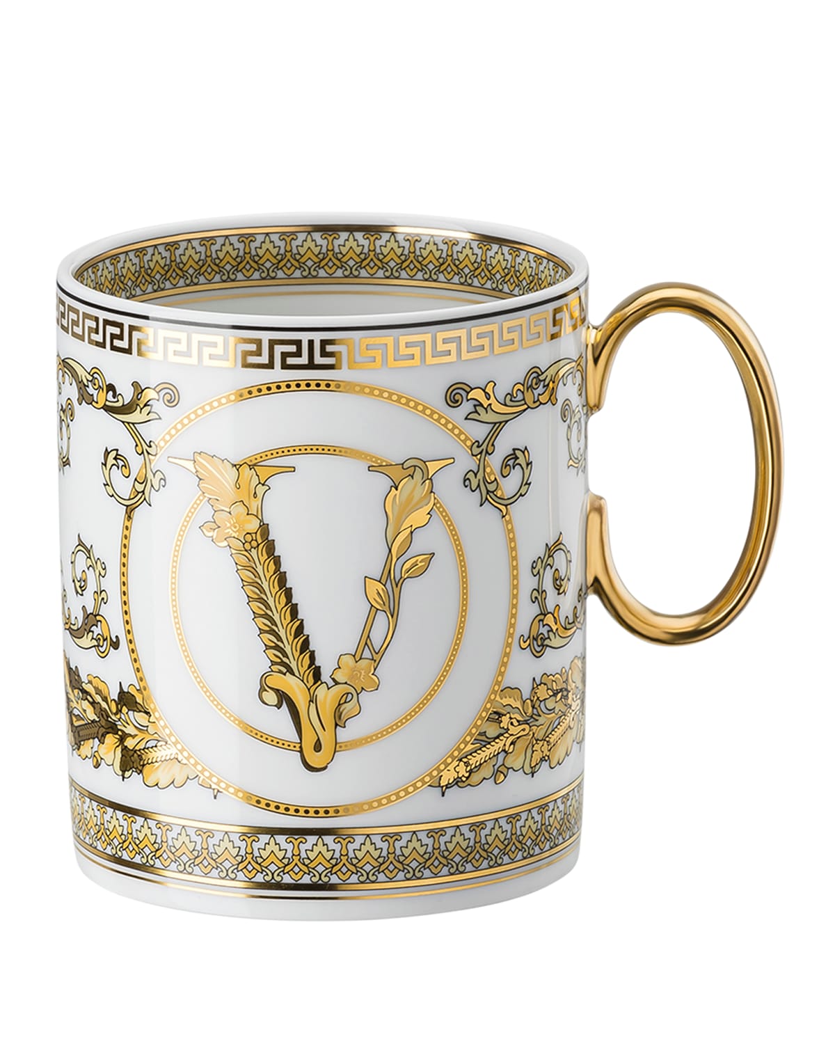 Shop Versace Virtus Gala White Mug With Handle In Iridescent