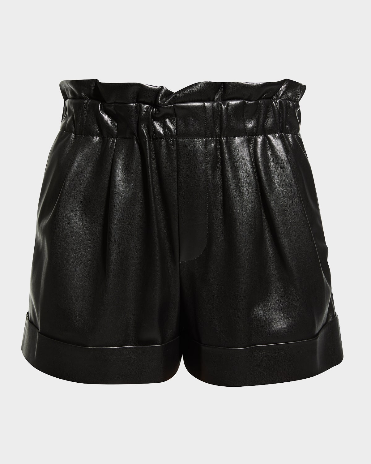 Reagan Vegan-Leather Paperbag Shorts