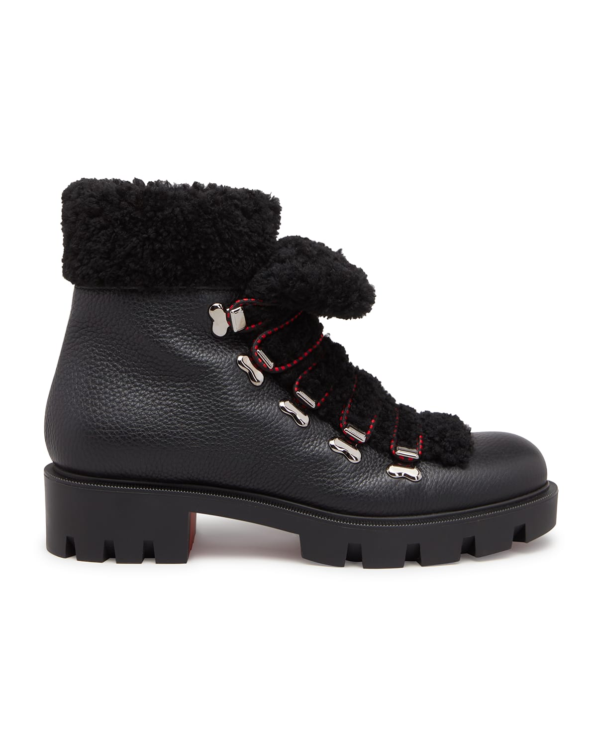 Christian Louboutin Edelvizir Leather Shearling Red Sole Ranger Booties