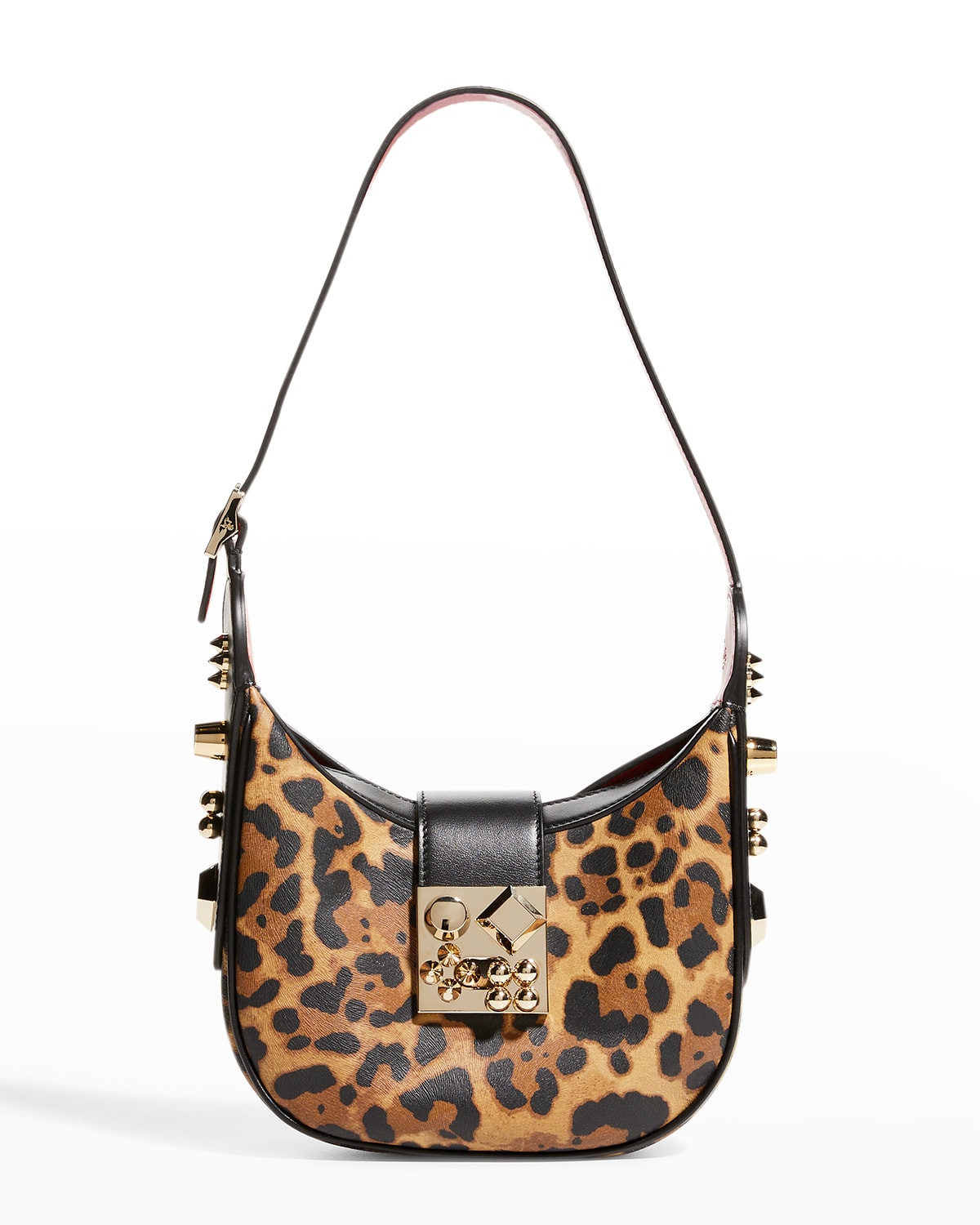 Christian Louboutin Carasky Mini Leopard-print Studded Shoulder Bag In Brown Gold