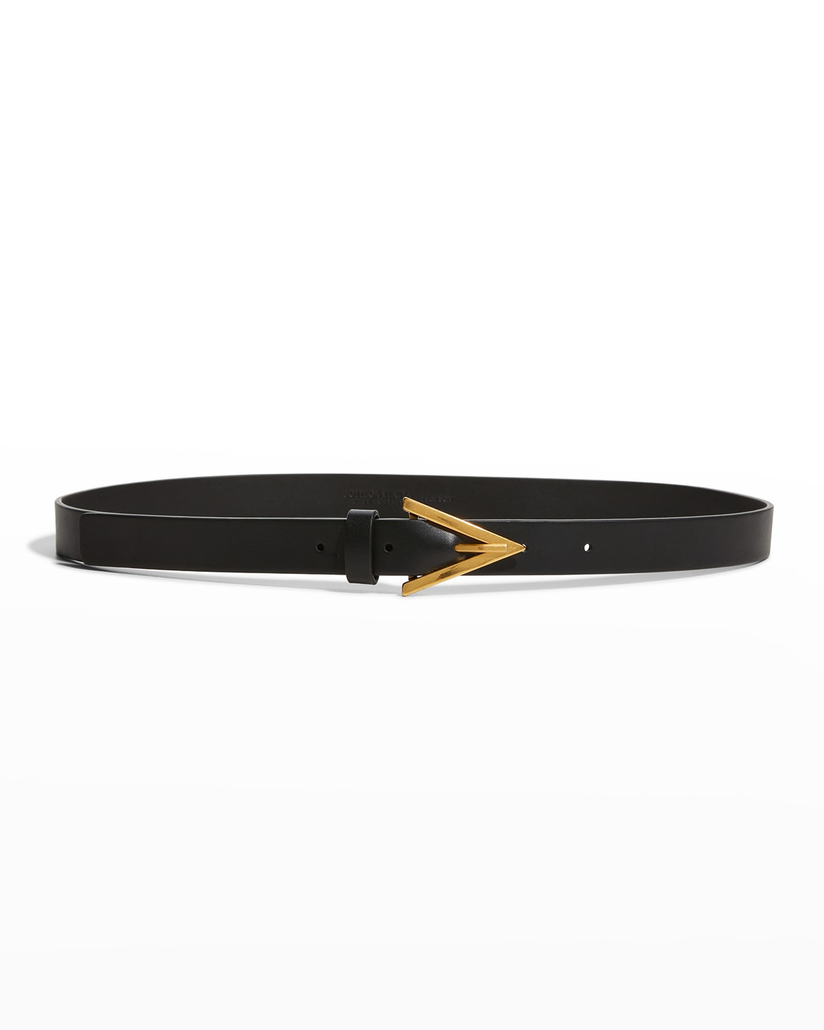 Bottega Veneta Triangle Leather Skinny Belt In Black / Gold