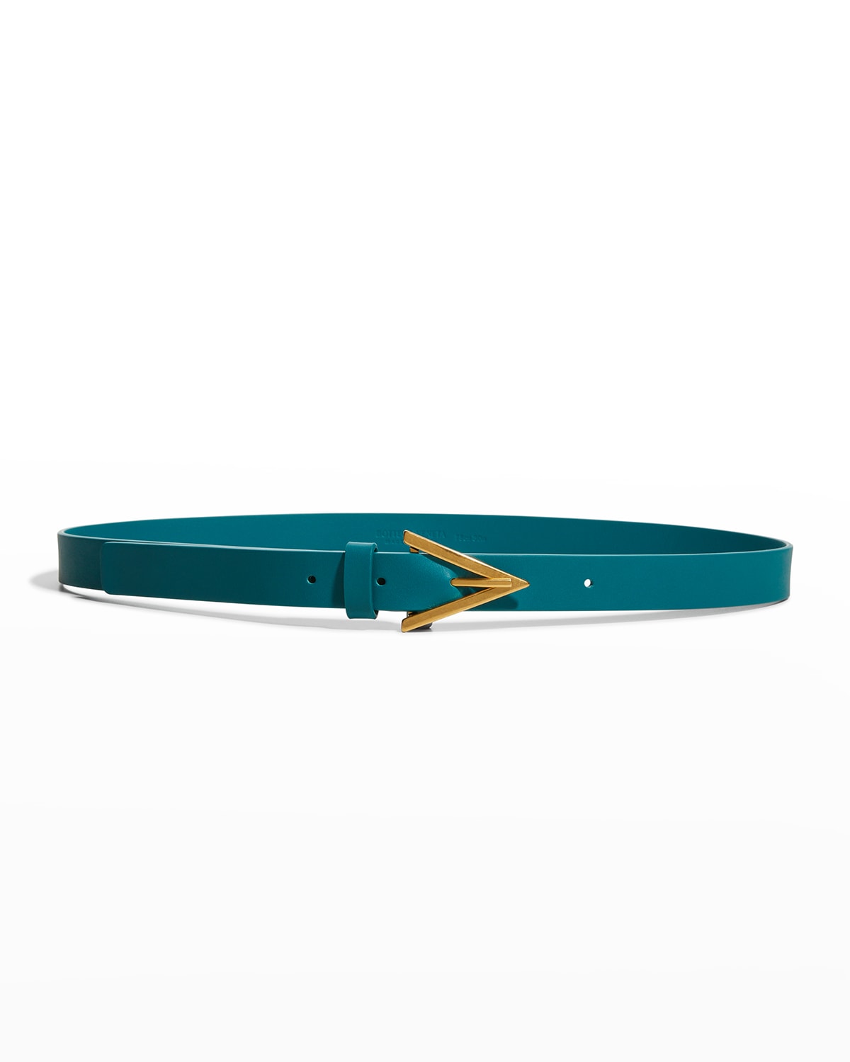 Bottega Veneta Triangle Leather Skinny Belt In Blue Gold