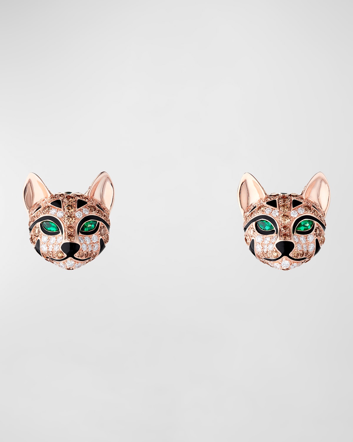 Pink Gold Fuzzy, the Leopard Stud Earrings with Diamonds and Emeralds